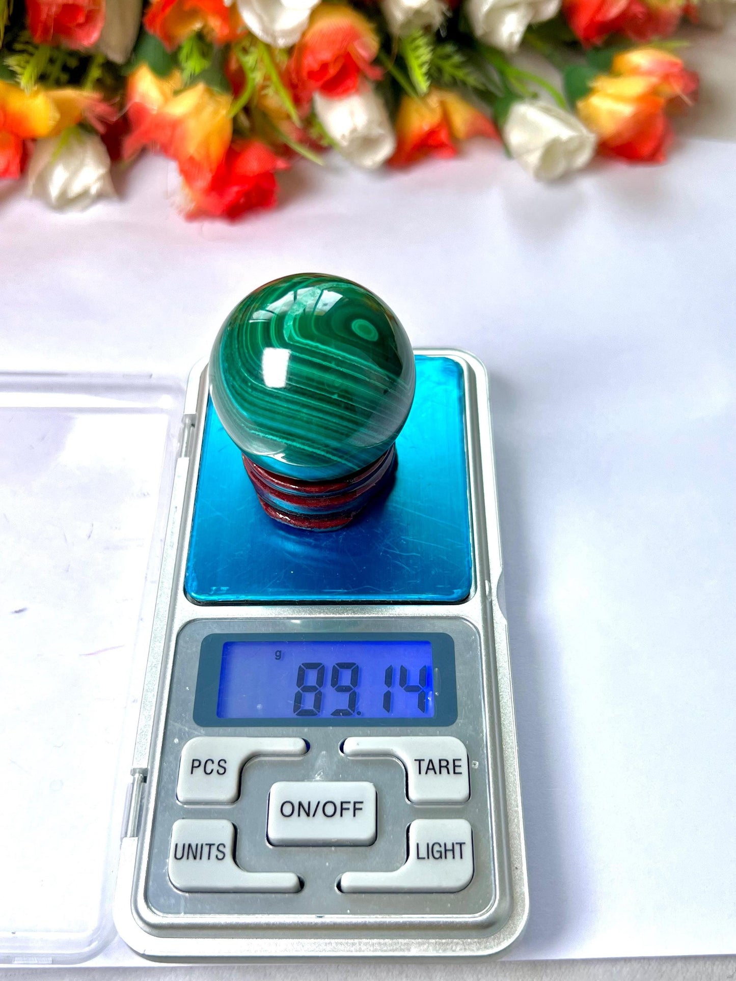 Malachite Stone Sphere 89 Gram Crystal Ball Orb Pocket Stone Meditation Space Crystal Grid With wooden Stand
