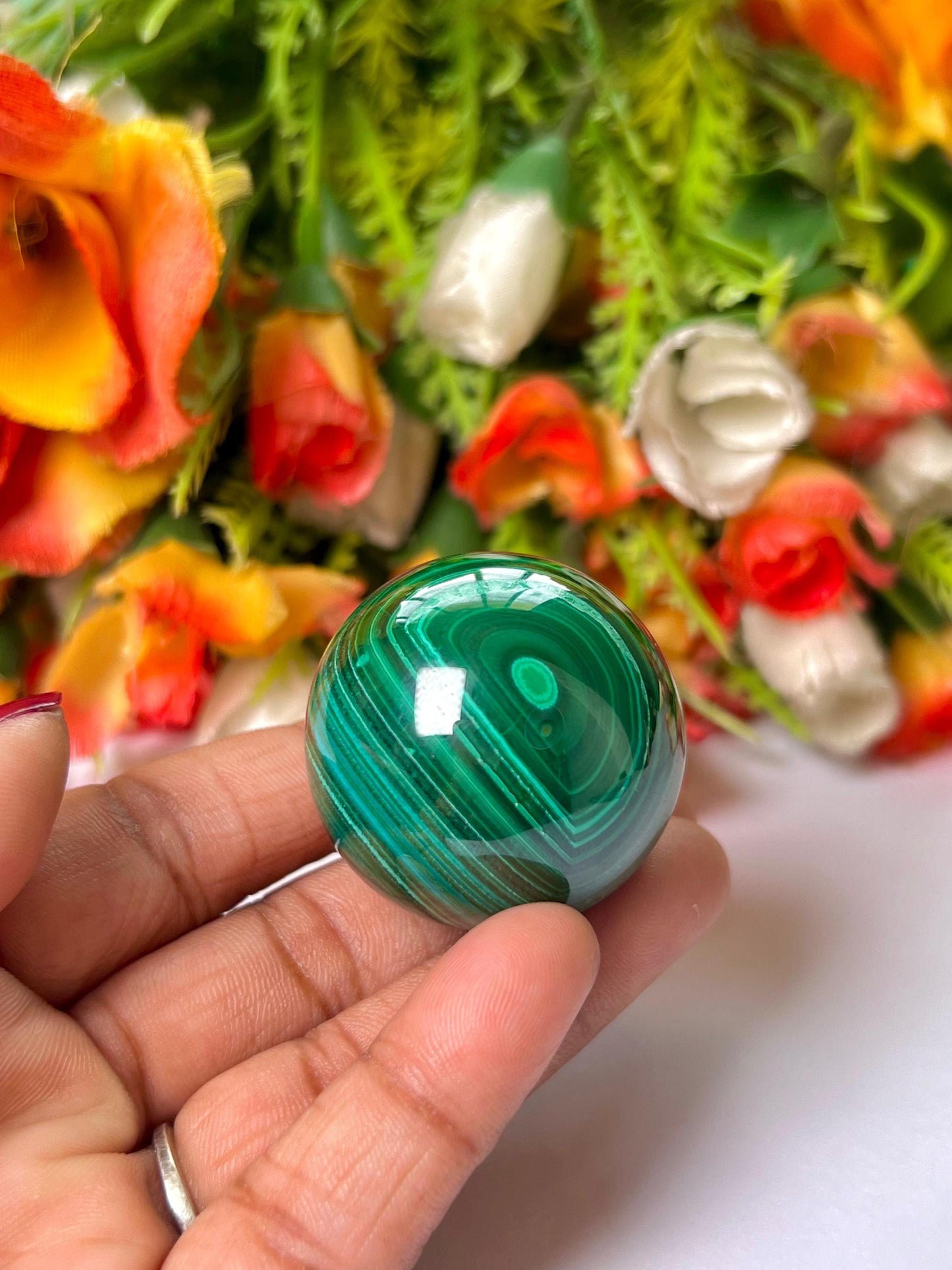 Malachite Stone Sphere 89 Gram Crystal Ball Orb Pocket Stone Meditation Space Crystal Grid With wooden Stand