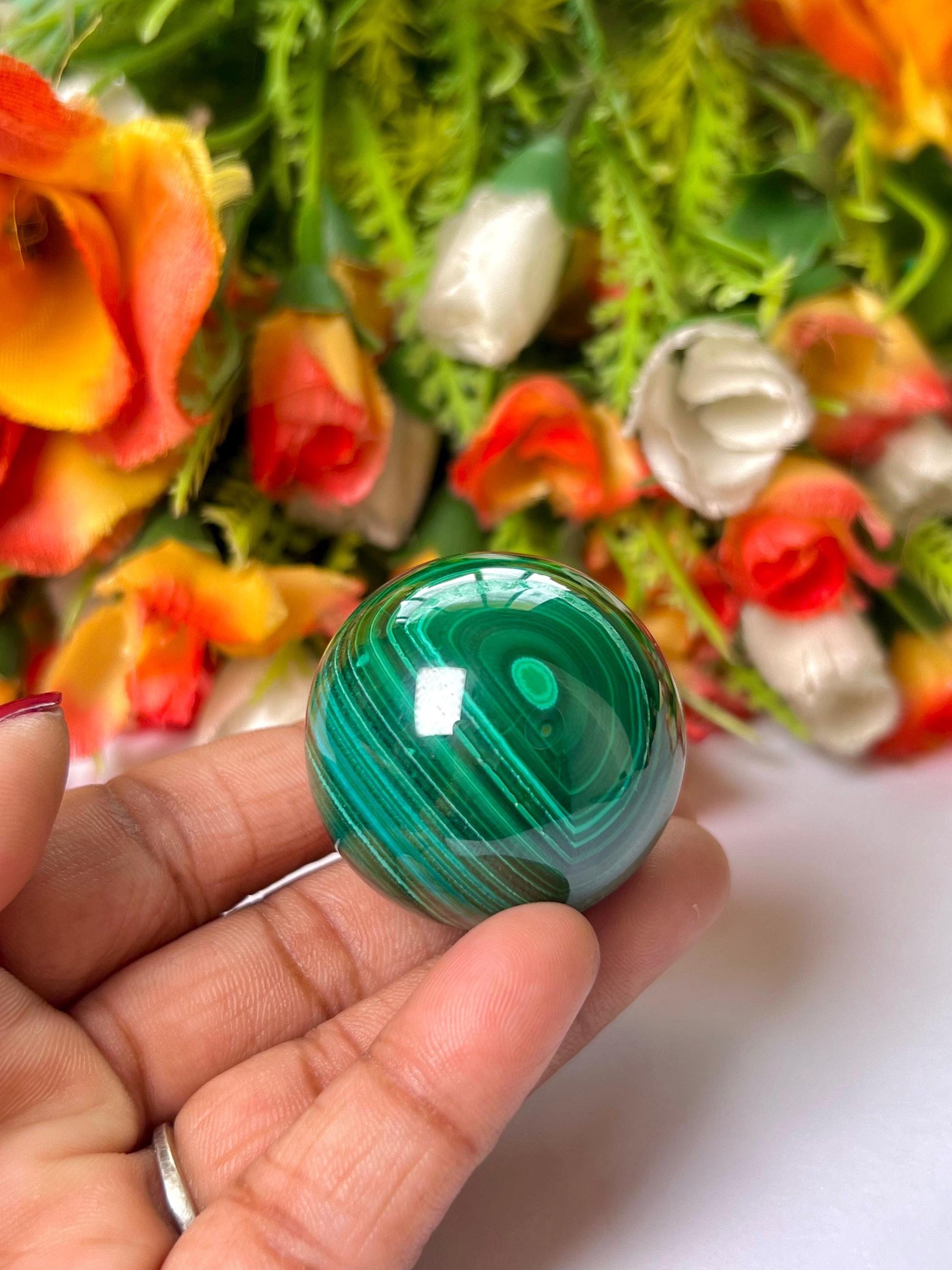 Malachite Stone Sphere 89 Gram Crystal Ball Orb Pocket Stone Meditation Space Crystal Grid With wooden Stand