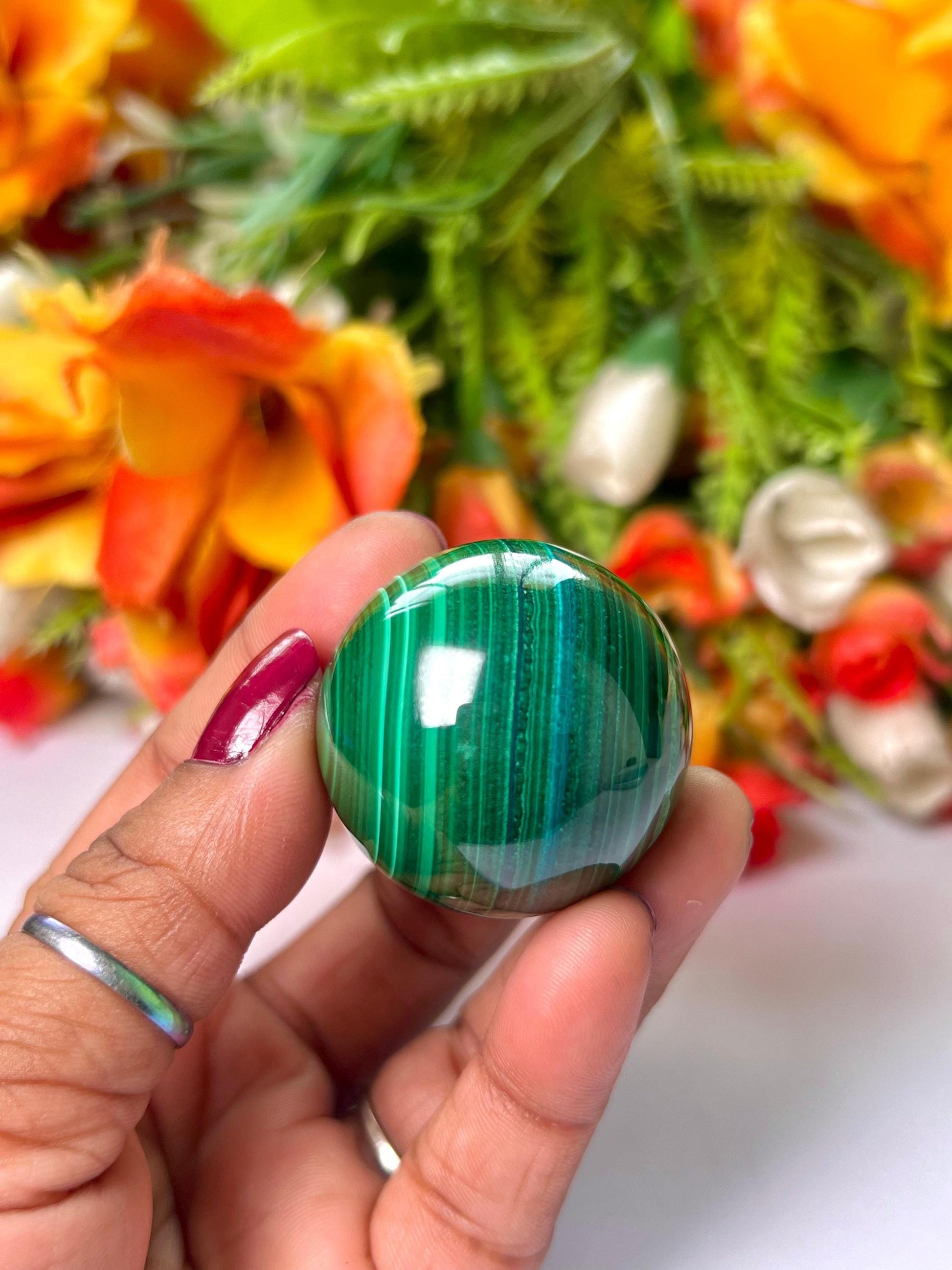 Malachite Stone Sphere 89 Gram Crystal Ball Orb Pocket Stone Meditation Space Crystal Grid With wooden Stand