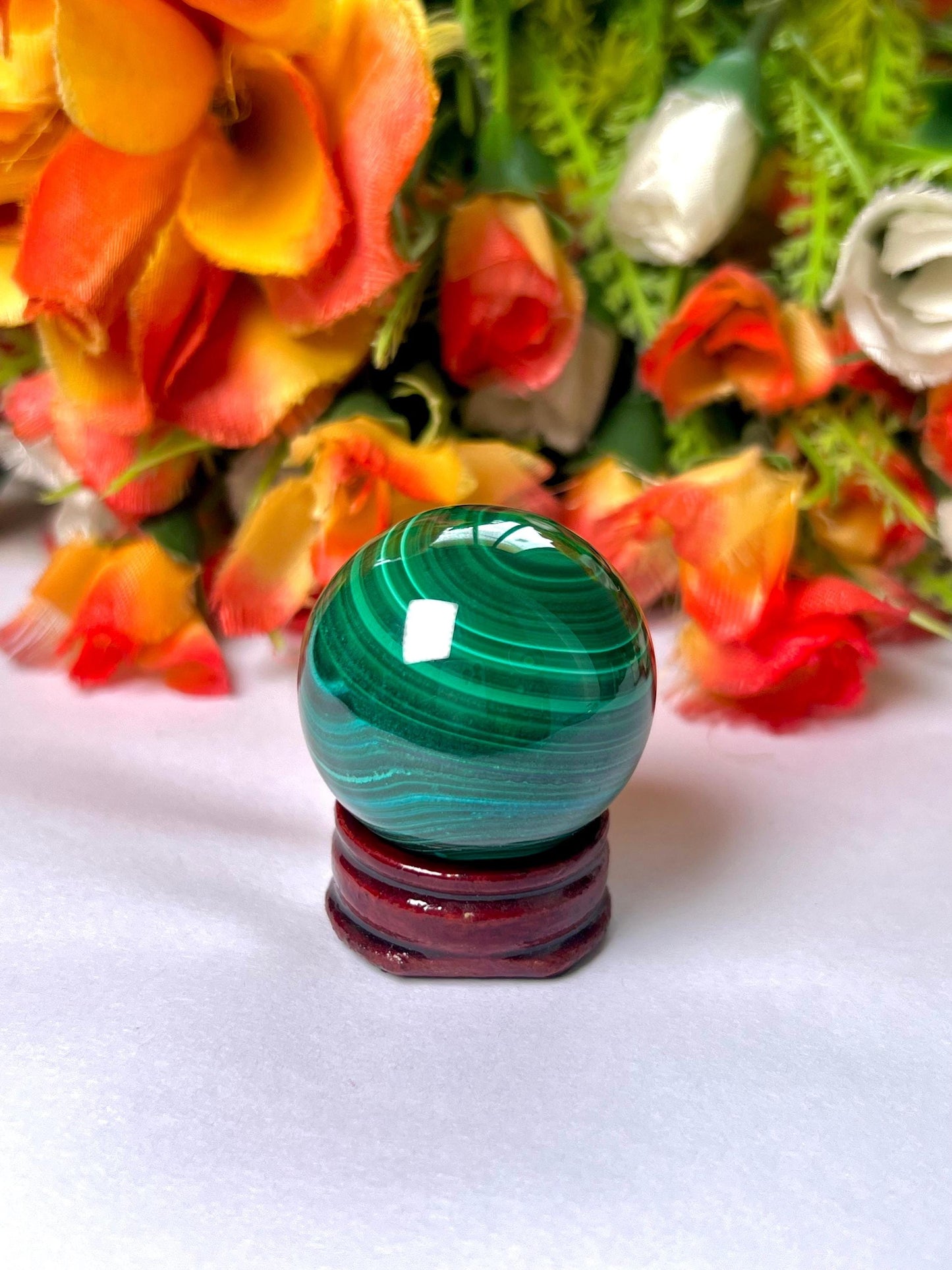 Malachite Stone Sphere 89 Gram Crystal Ball Orb Pocket Stone Meditation Space Crystal Grid With wooden Stand