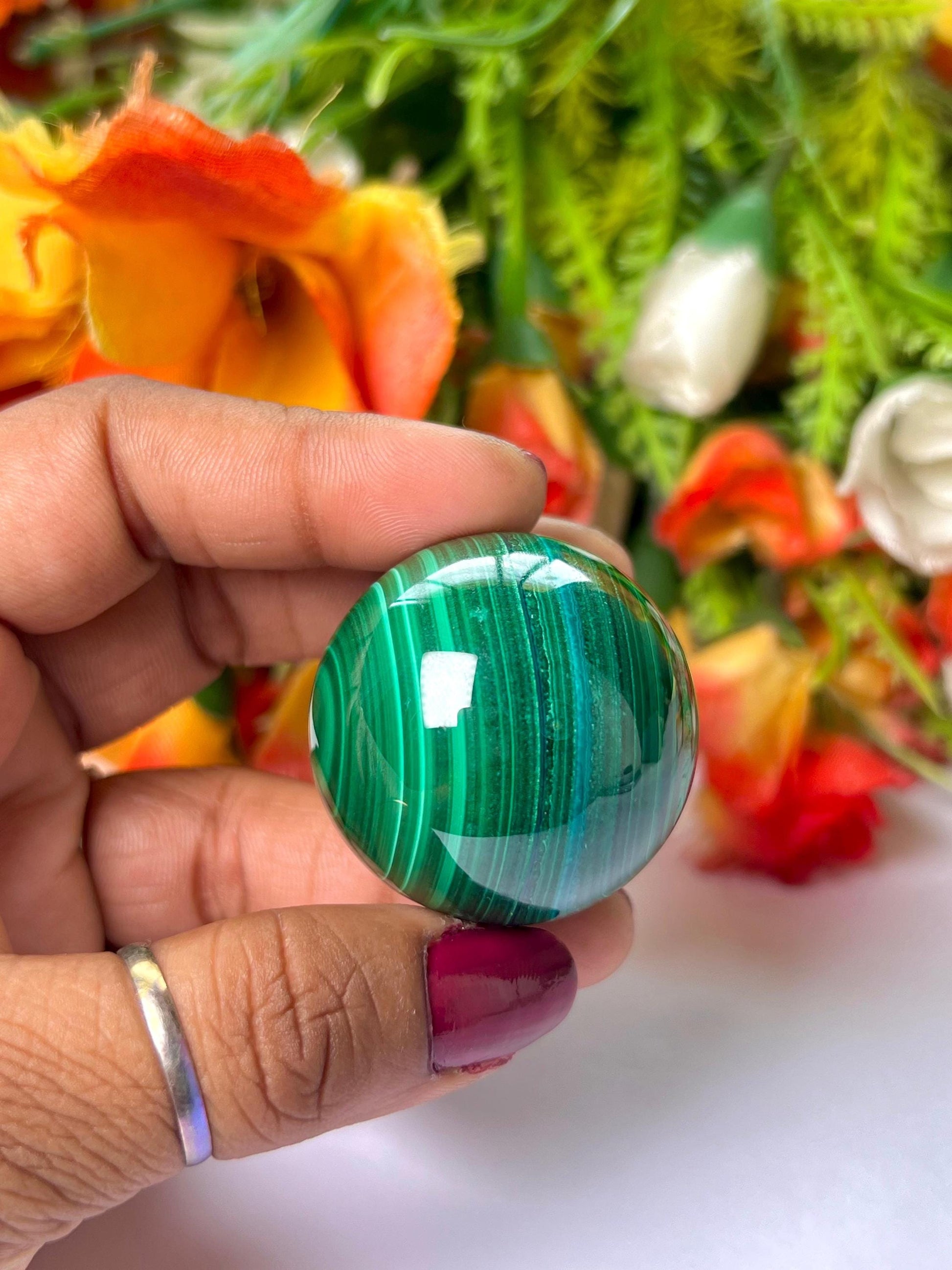 Malachite Stone Sphere 89 Gram Crystal Ball Orb Pocket Stone Meditation Space Crystal Grid With wooden Stand