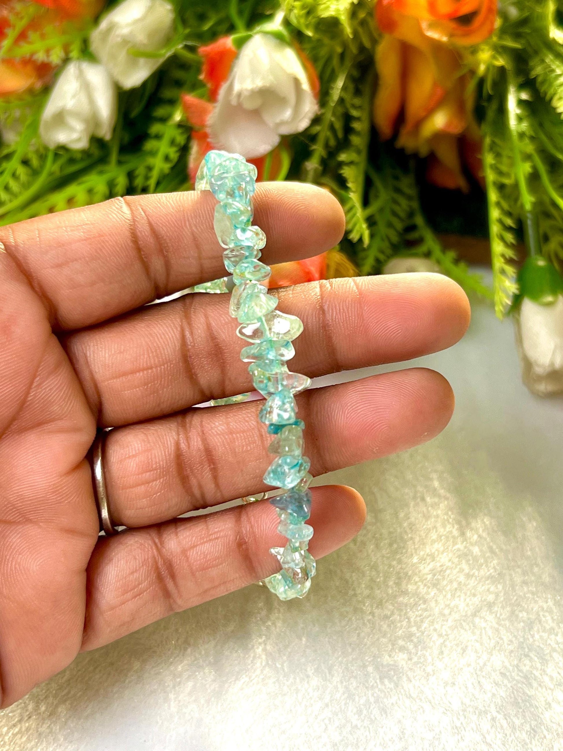 Blue Neon Apatite Stone Bracelet l Adjustable Bracelet l Unisex Bracelet