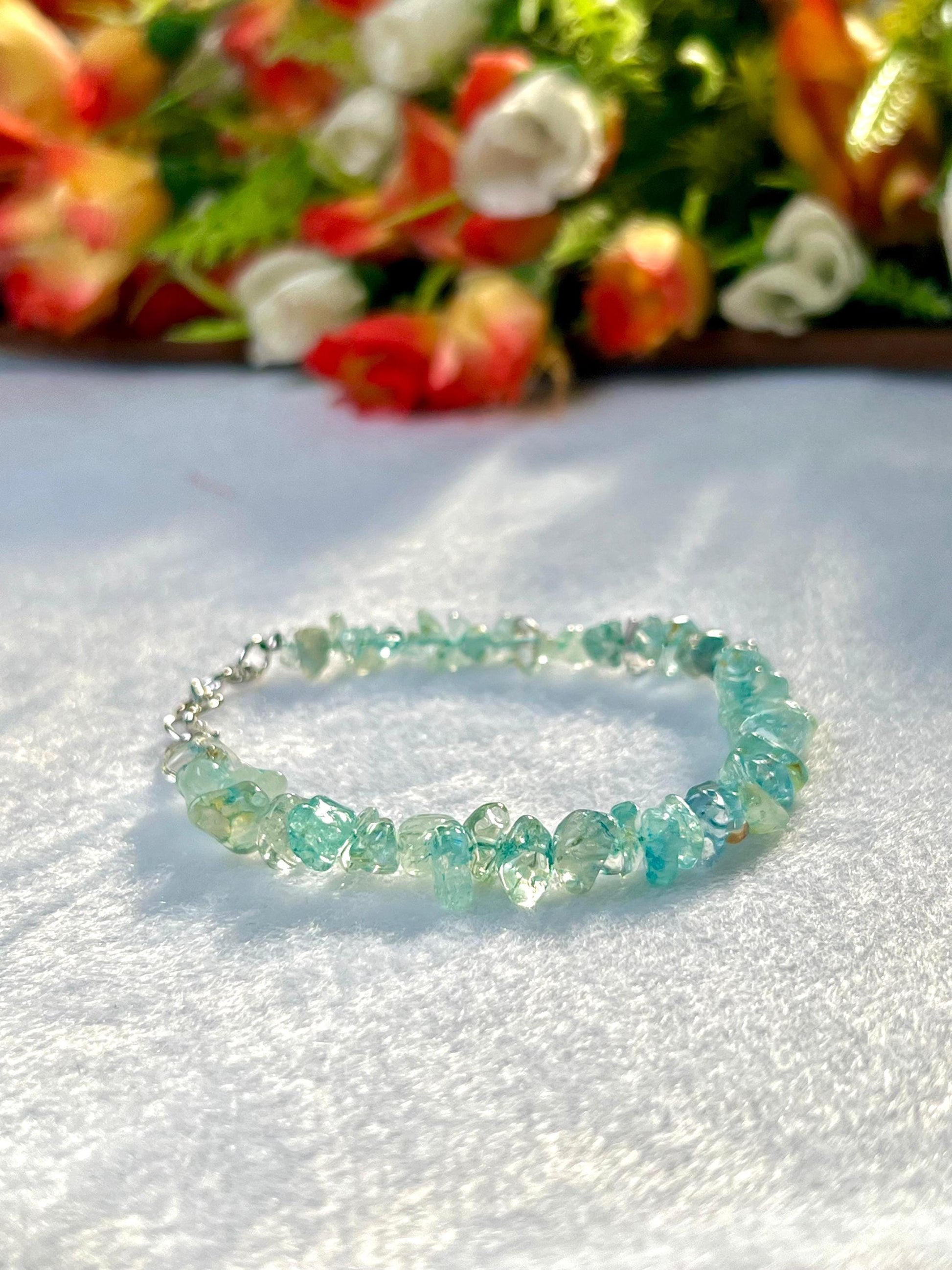 Blue Neon Apatite Stone Bracelet l Adjustable Bracelet l Unisex Bracelet