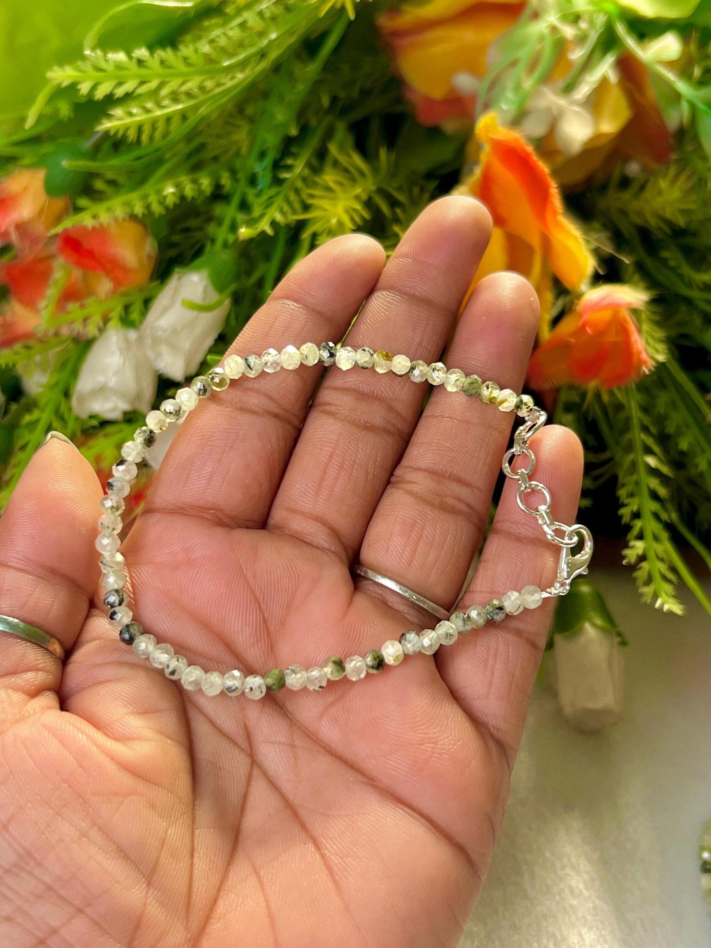 2 MM Prehnite Stone Bracelet l Stretchable Bracelet l Unisex Bracelet