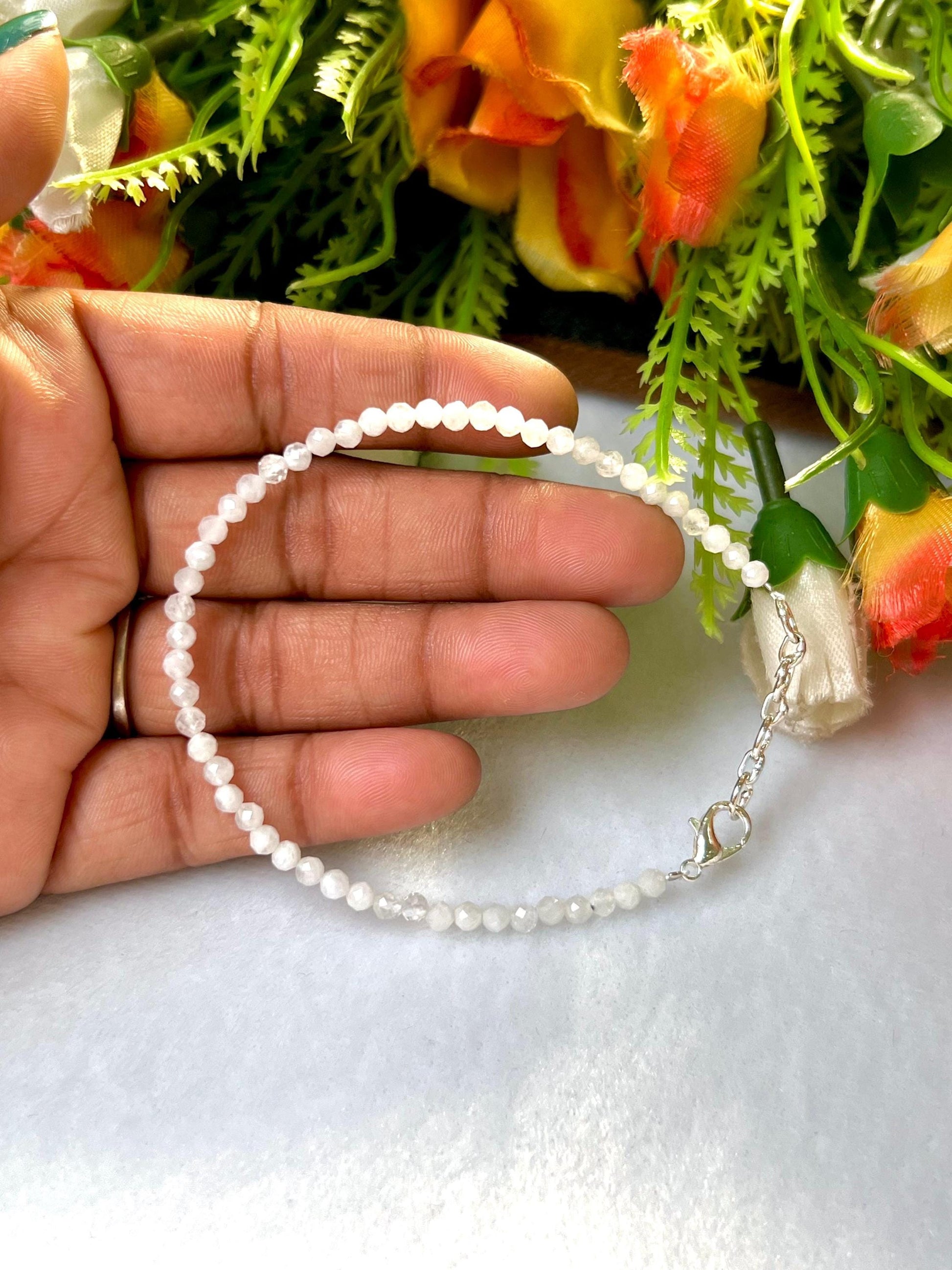4 MM Delicate Labradorite Cutting Stone Minimalist Bracelet Dainty Bracelet Fit for 6 Inch to 7.5 Inch Wrist