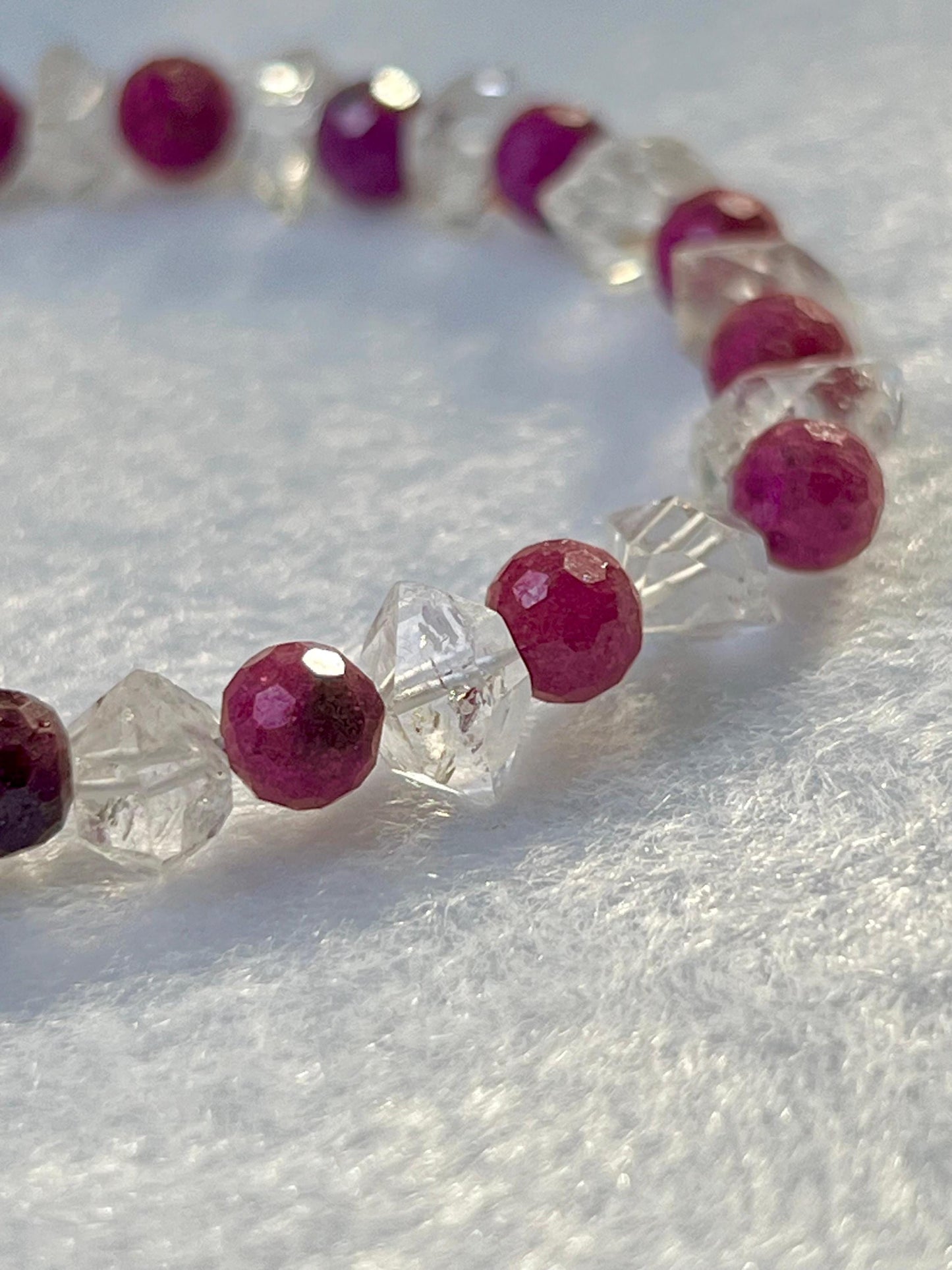 6 MM Herkimer Diamond and Ruby Stone Cutting Stone Minimalist Bracelet Dainty Bracelet Fit for 6 Inch to 7.5 Inch Wrist