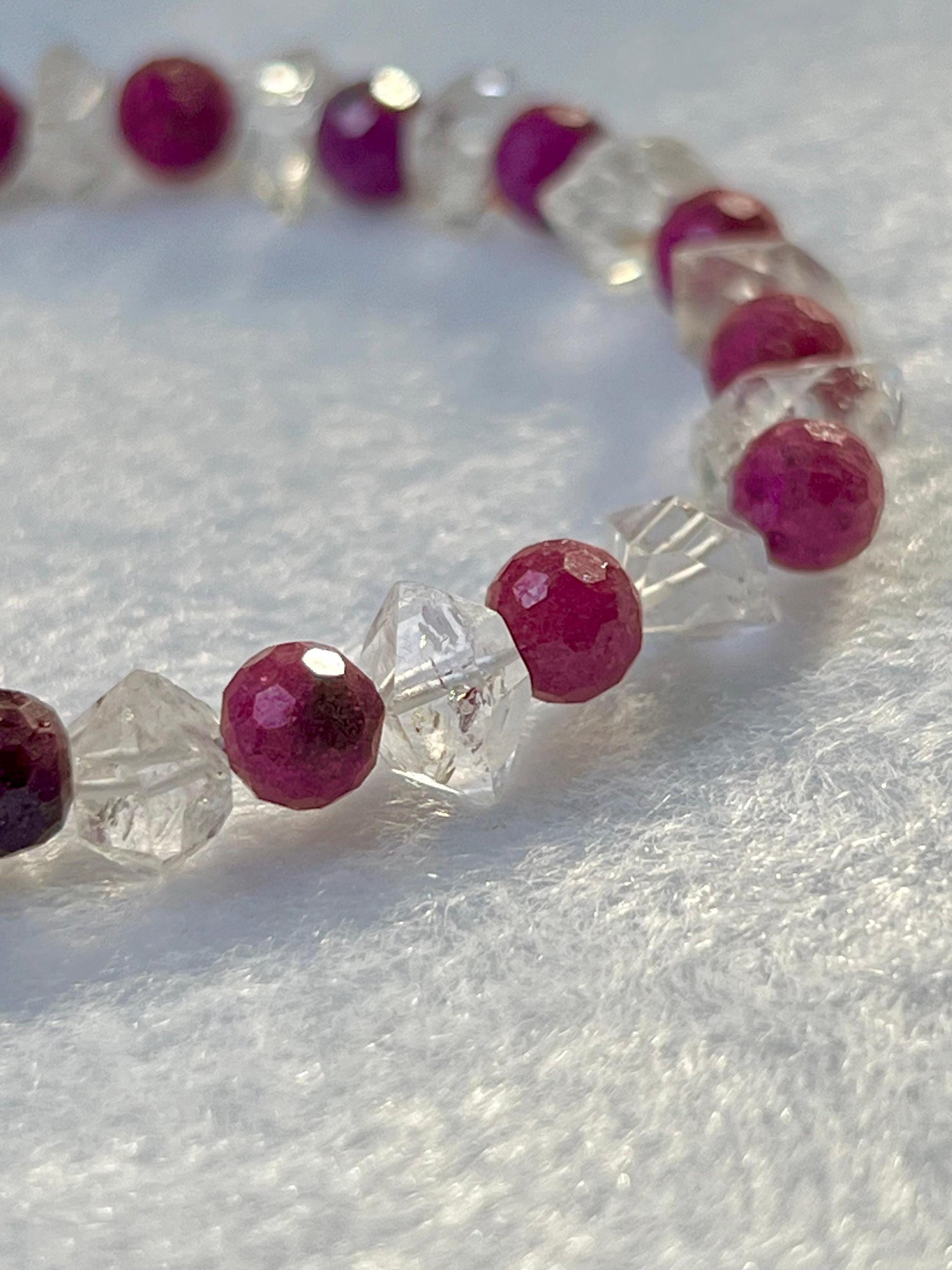 6 MM Herkimer Diamond and Ruby Stone Cutting Stone Minimalist Bracelet Dainty Bracelet Fit for 6 Inch to 7.5 Inch Wrist