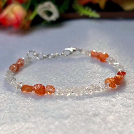 Herkimer Diamond and Sunstone Stone Bracelet l Adjustable Bracelet l Unisex Bracelet
