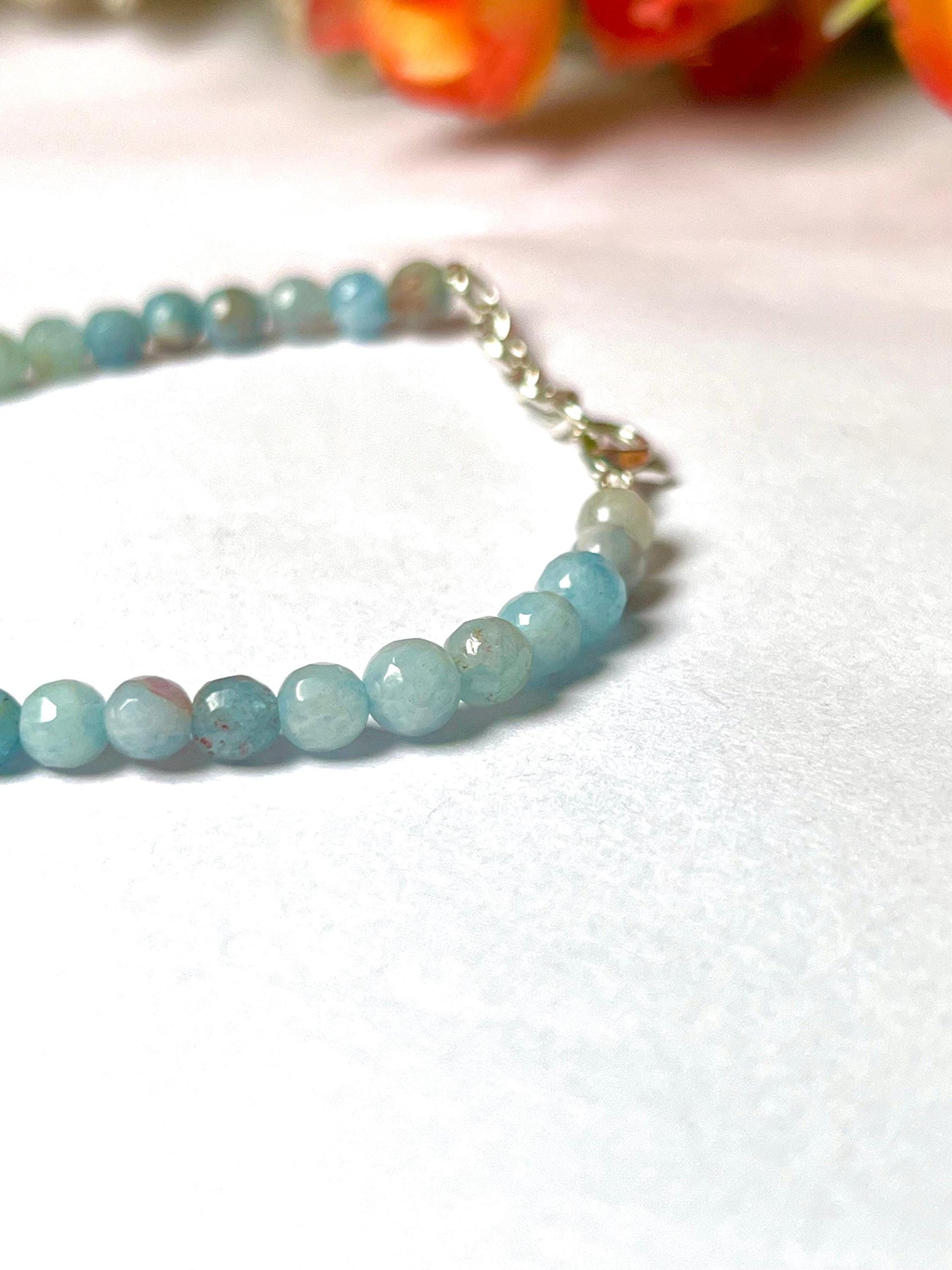 4 MM Aquamarine Stone Bracelet l Stretchable Bracelet l Unisex Bracelet