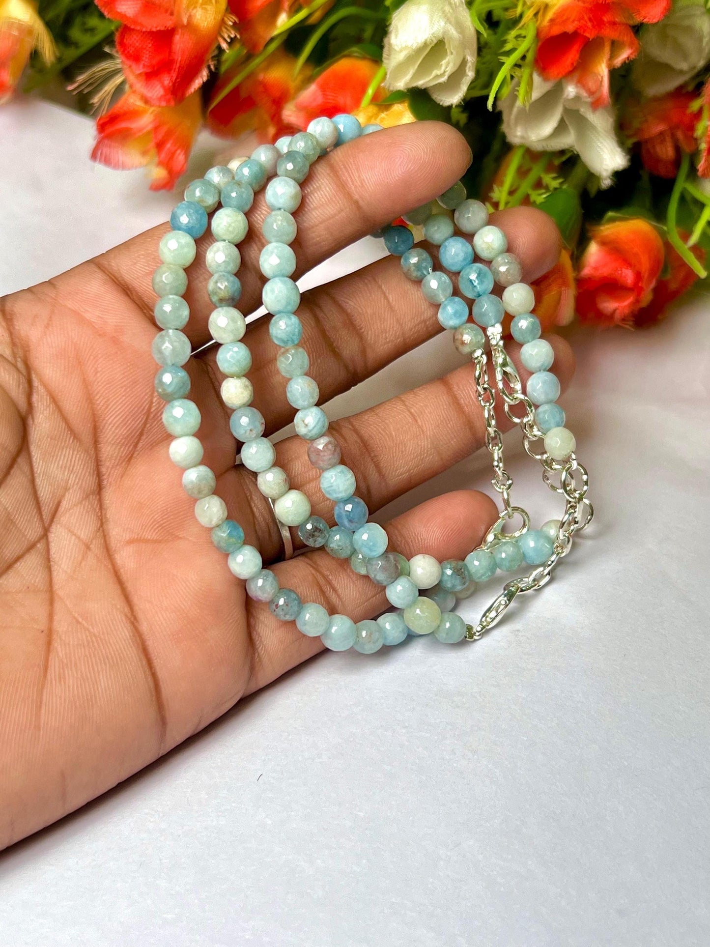4 MM Aquamarine Stone Bracelet l Stretchable Bracelet l Unisex Bracelet