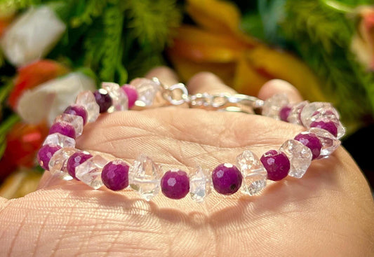 6 MM Herkimer Diamond and Ruby Stone Cutting Stone Minimalist Bracelet Dainty Bracelet Fit for 6 Inch to 7.5 Inch Wrist