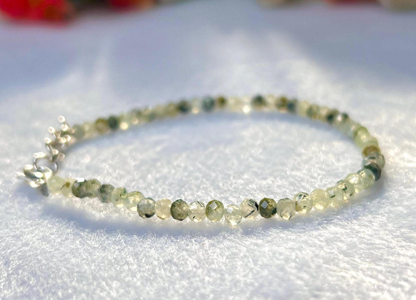 2 MM Prehnite Stone Bracelet l Stretchable Bracelet l Unisex Bracelet