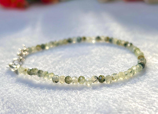 2 MM Prehnite Stone Bracelet l Stretchable Bracelet l Unisex Bracelet