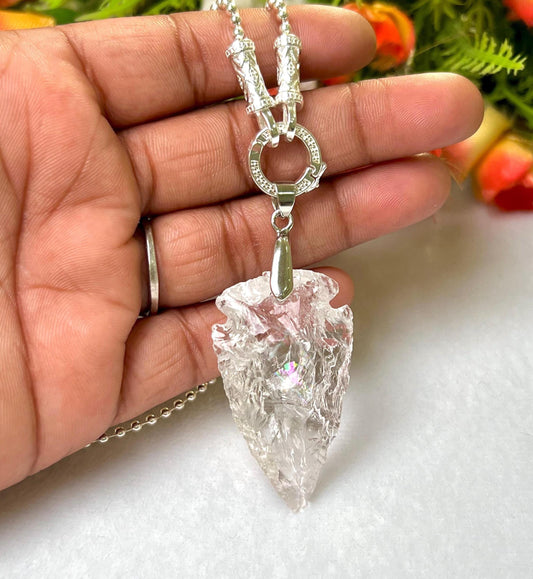 Satyaloka Azeztulite Stone Crystal Arrowhead Necklace for Women Silver Chain Necklace, Crystal Jewelry, Mothers Day Gift (Free Velvet Pouch)