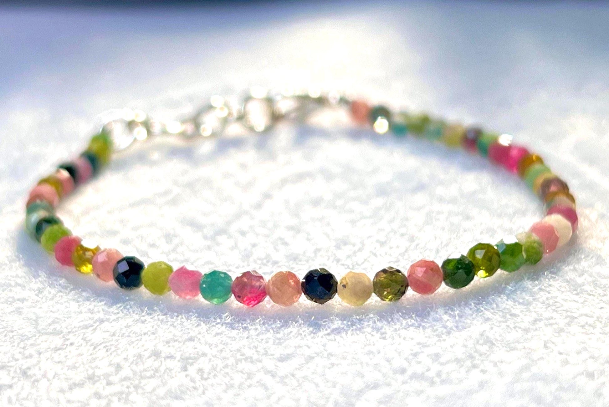 2 MM Delicate Watermelon Tourmaline Cutting Stone Minimalist Bracelet Dainty Bracelet Fit for 6 Inch to 7.5 Inch Wrist