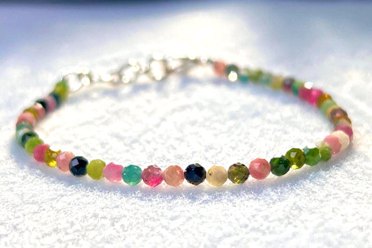 2 MM Delicate Watermelon Tourmaline Cutting Stone Minimalist Bracelet Dainty Bracelet Fit for 6 Inch to 7.5 Inch Wrist