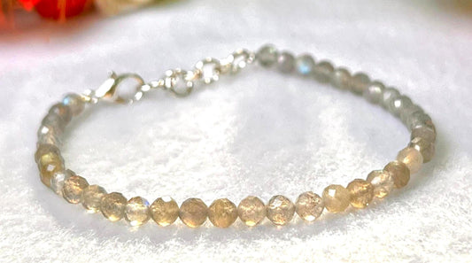 4 MM Delicate Labradorite Cutting Stone Minimalist Bracelet Dainty Bracelet Fit for 6 Inch to 7.5 Inch Wrist