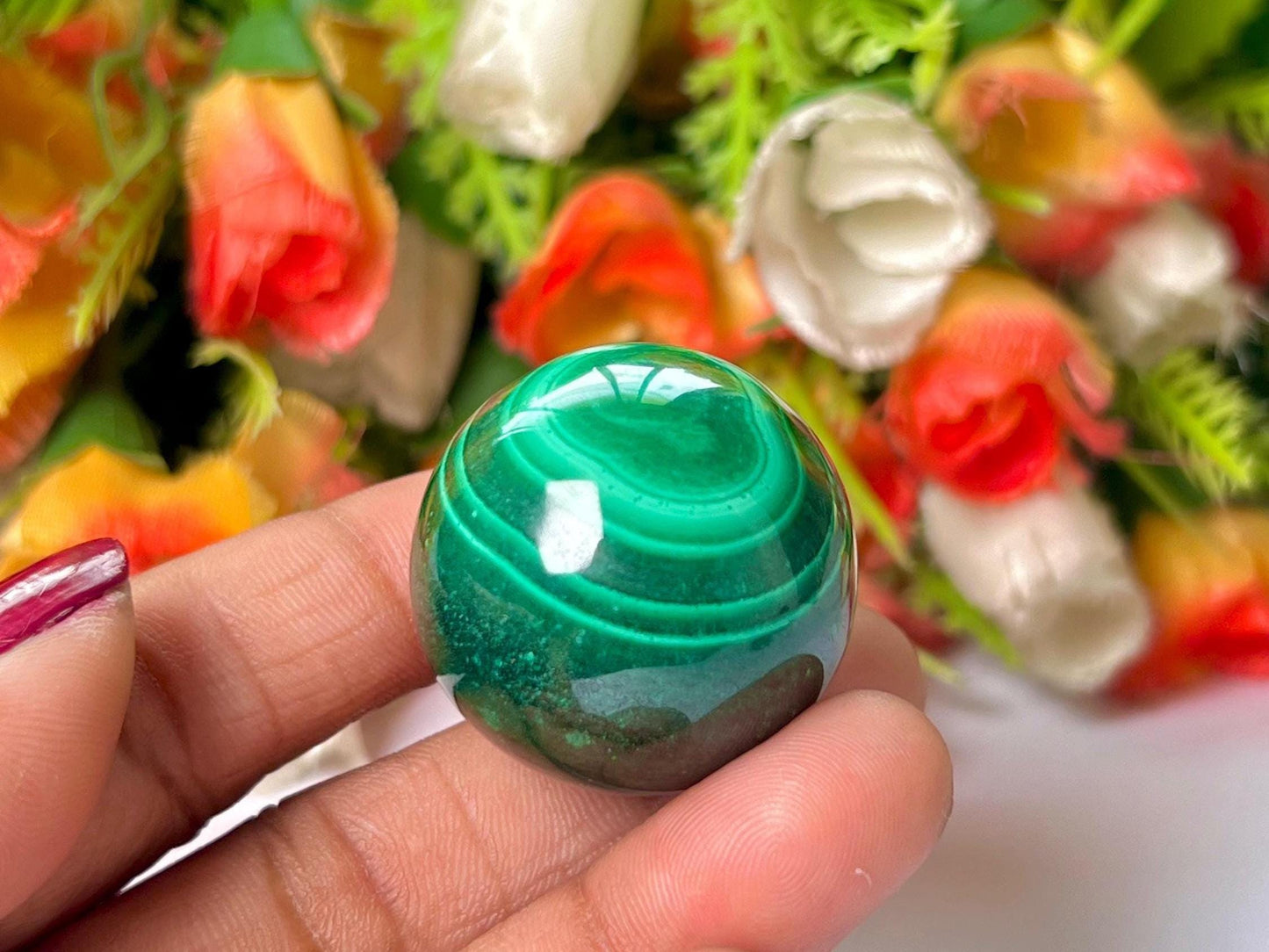 Malachite Stone Sphere 52 Gram Crystal Ball Orb Pocket Stone Meditation Space Crystal Grid With wooden Stand