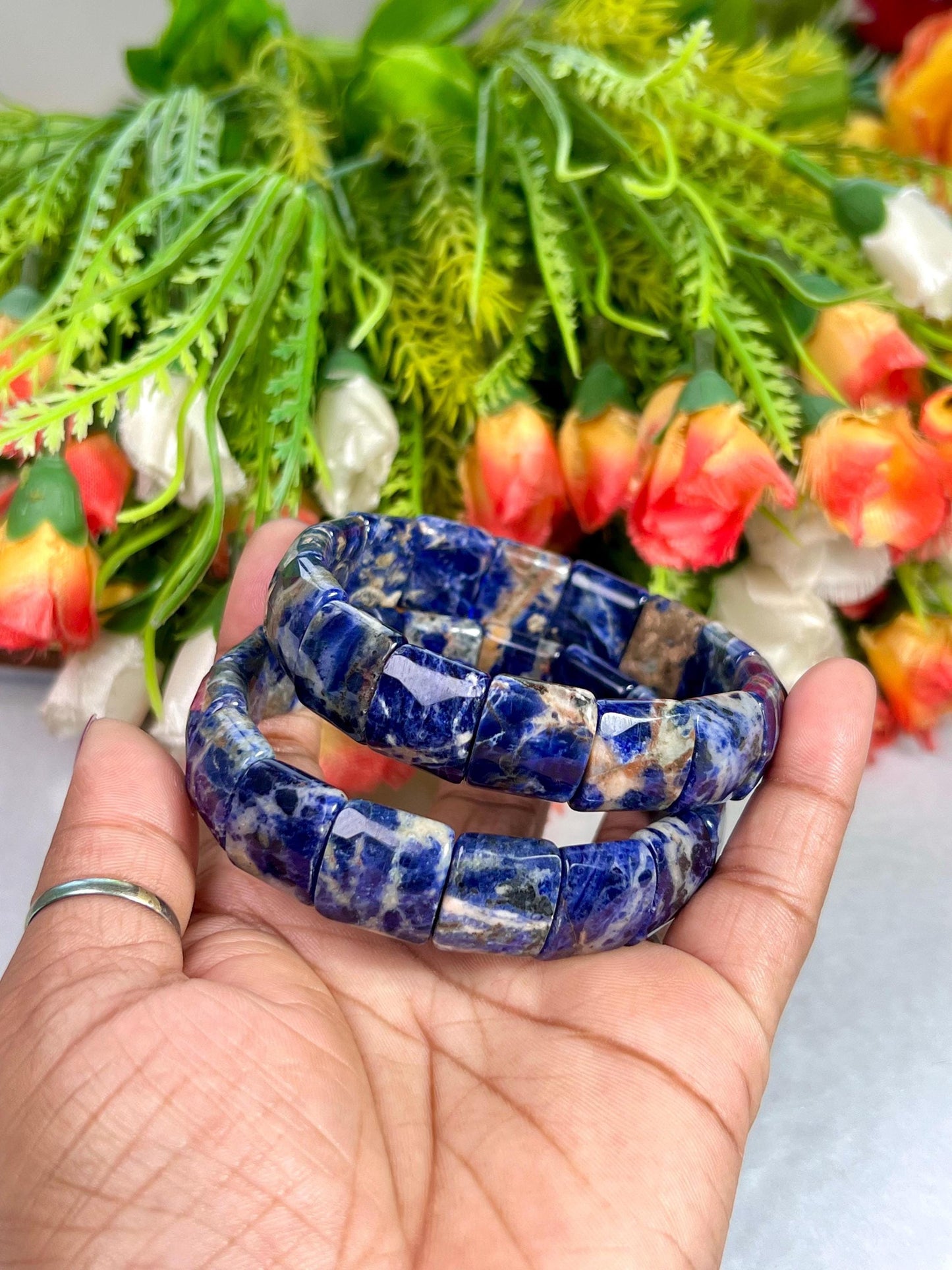 15 MM Sodalite Stone Bracelet l Stretchable Bracelet High Grade