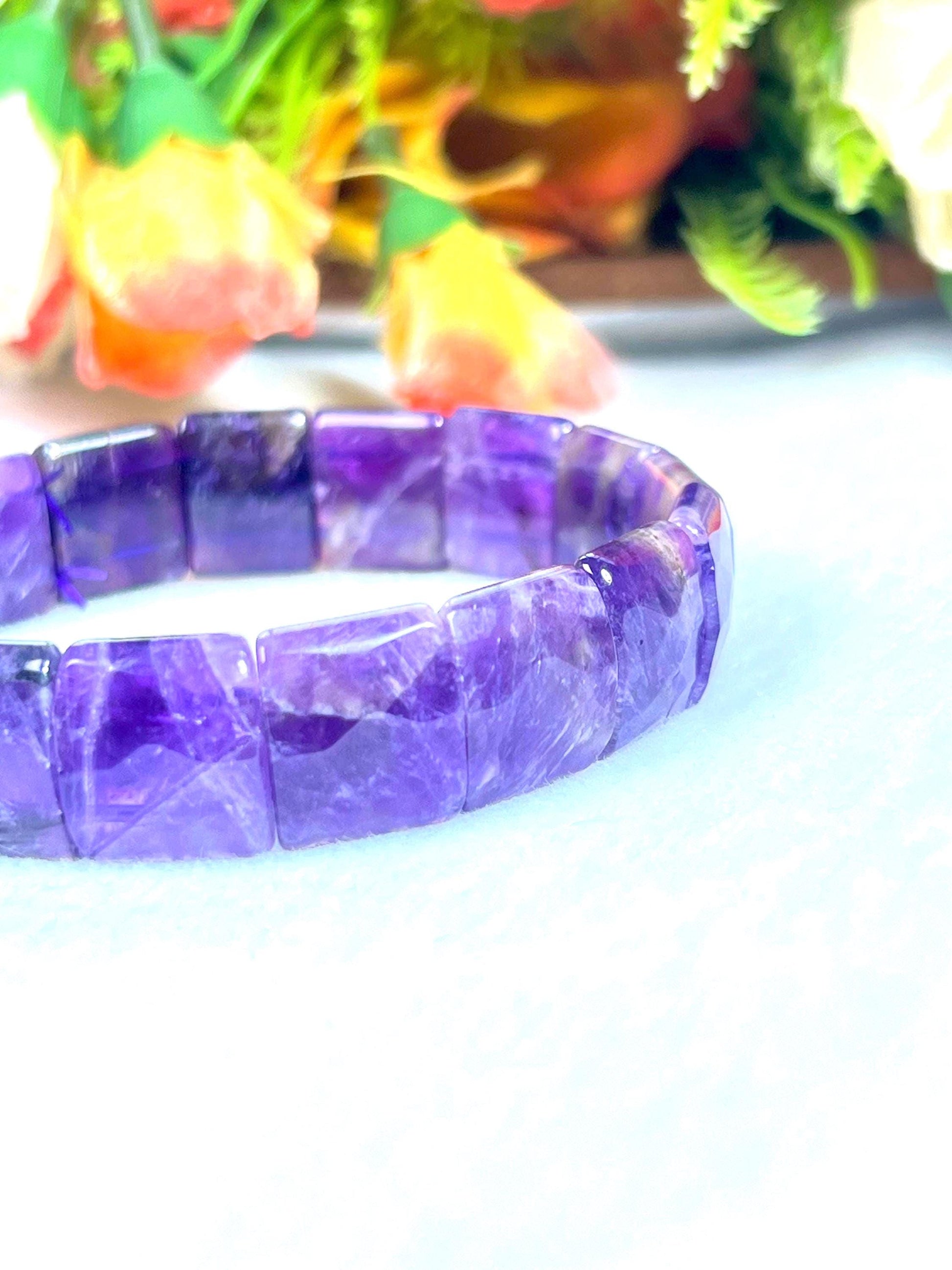 15 MM Amethyst Stone Bracelet l Stretchable Bracelet High Grade