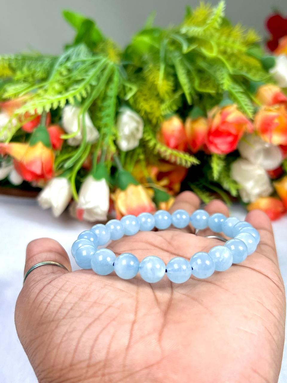 Aquamarine Stone Bracelet l Stretchable Bracelet l Unisex Bracelet l 8 MM Bracelet
