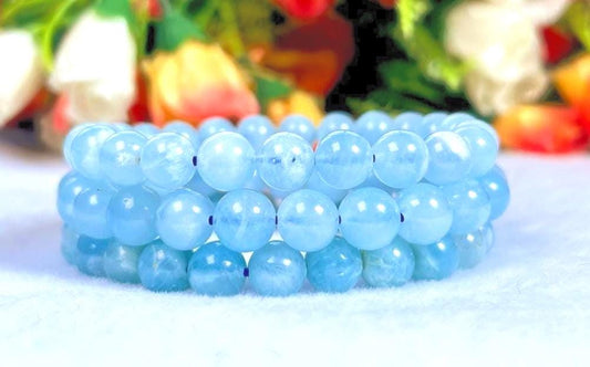 Aquamarine Stone Bracelet l Stretchable Bracelet l Unisex Bracelet l 8 MM Bracelet