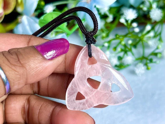 Celtic Trinity Knot Rose Quartz Stone Triquetra Knot Rose Quartz Stone With Long Cord