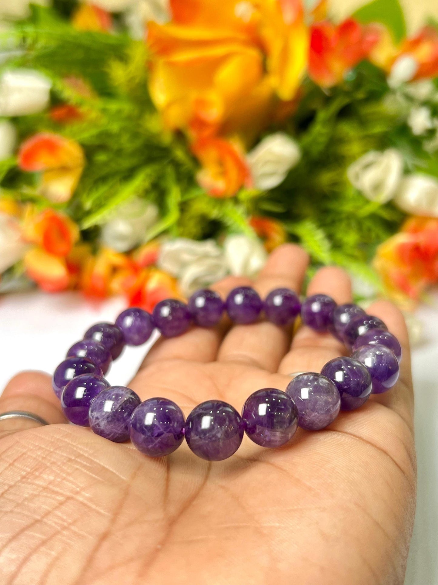 10 MM Amethyst Stone Bracelet l Stretchable Bracelet l Unisex Bracelet