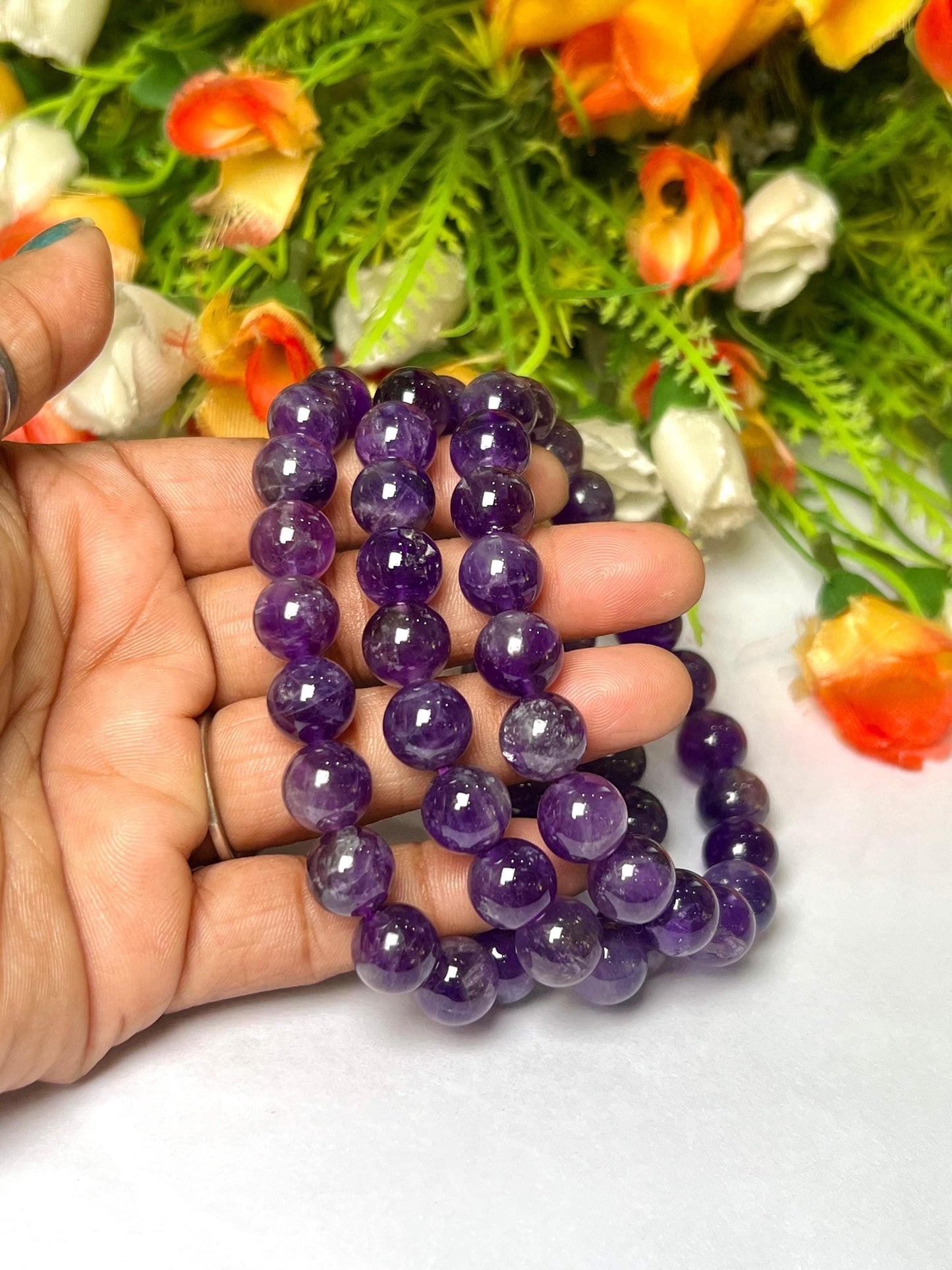 10 MM Amethyst Stone Bracelet l Stretchable Bracelet l Unisex Bracelet