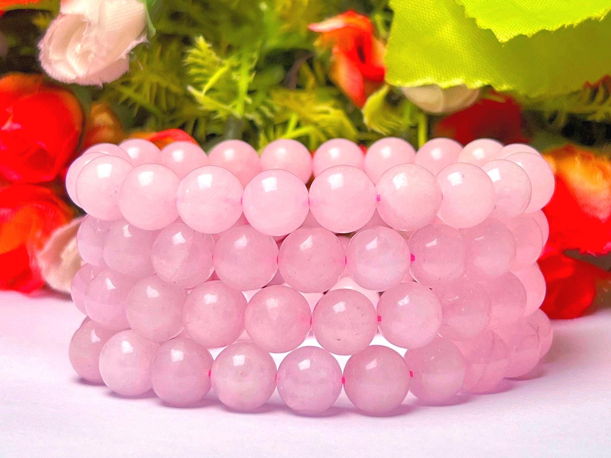 Rose Quartz Stone Round Beaded Bracelet 6 MM 8 MM 10 MM Stretch Bracelet
