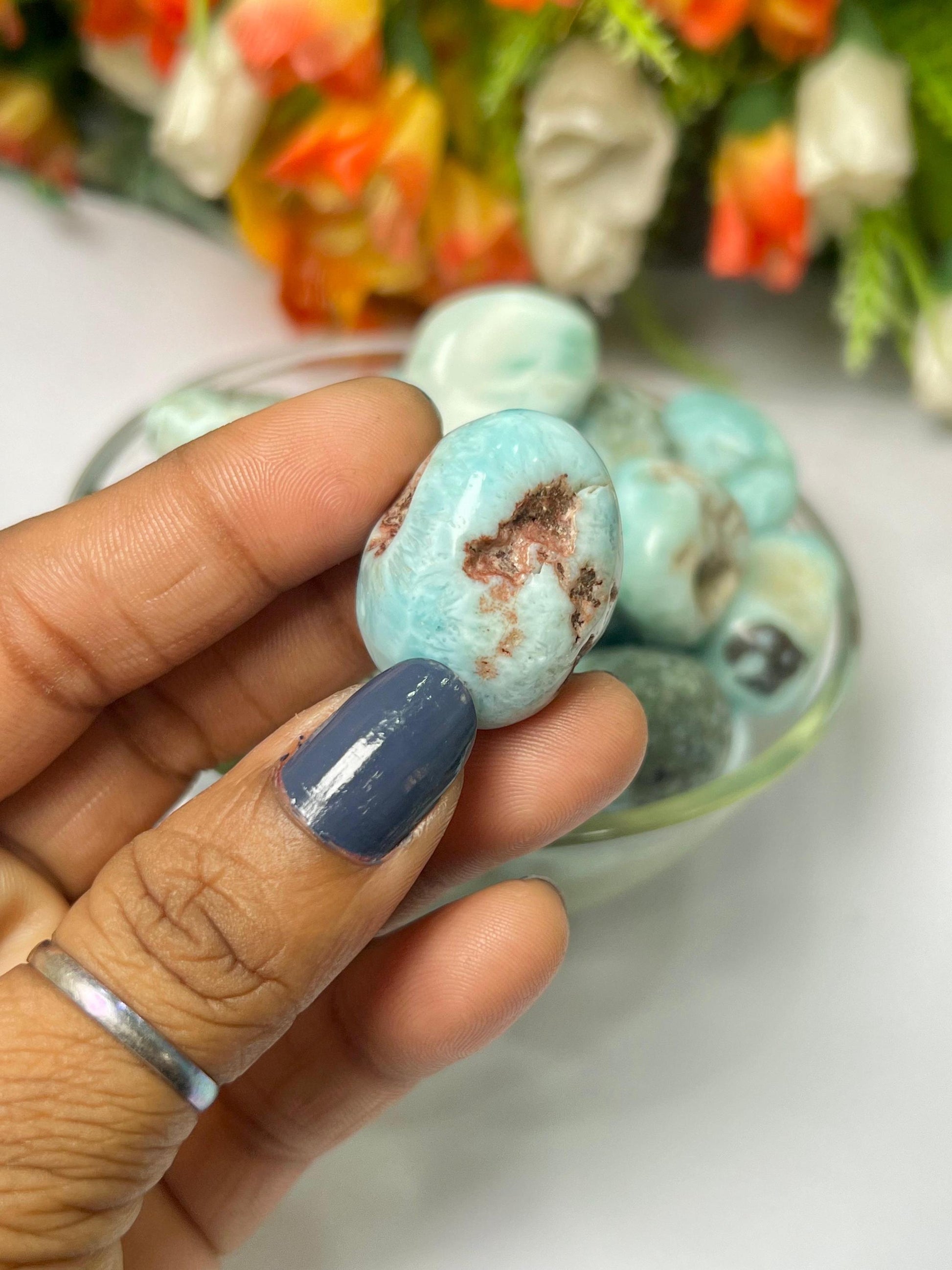 Larimar Stone Tumbled Stone - Spiritual Stone -Healing Crystals in pack sizes of 1,3,5, and 10 Pieces Quality AAAAA +++++