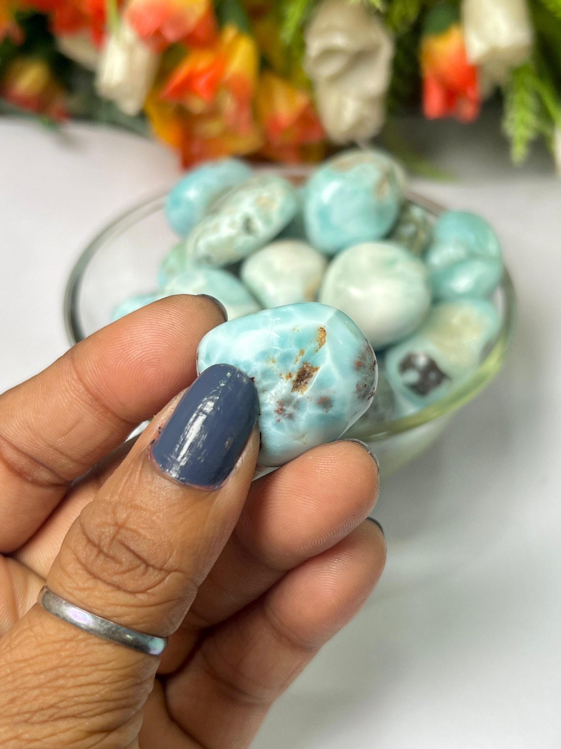 Larimar Stone Tumbled Stone - Spiritual Stone -Healing Crystals in pack sizes of 1,3,5, and 10 Pieces Quality AAAAA +++++