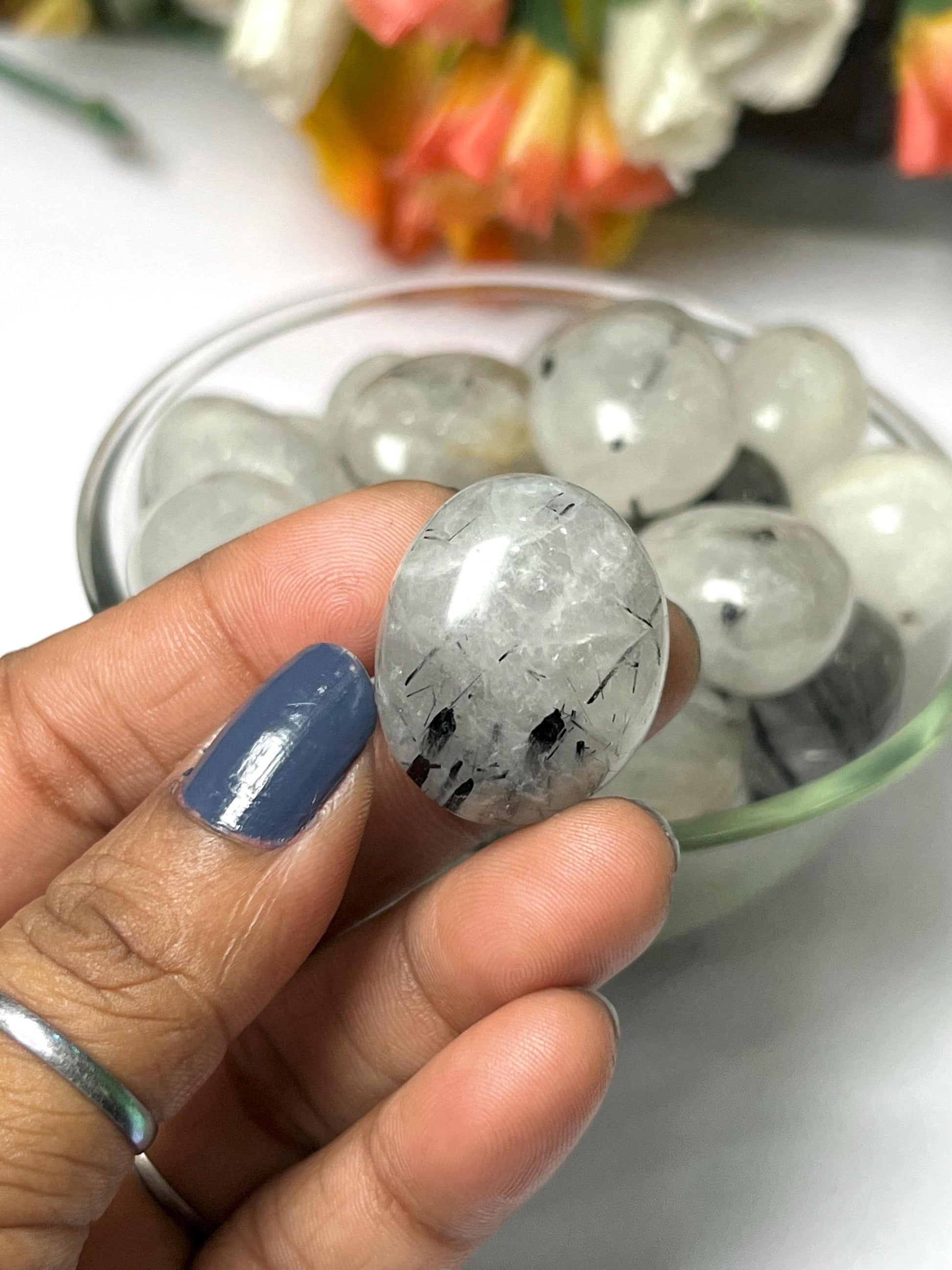 Tourmalated Quartz Stone Tumbled Stone - Spiritual Stone -Healing Crystals in pack sizes of 1,3,5, and 10 Pieces Quality AAAAA +++++