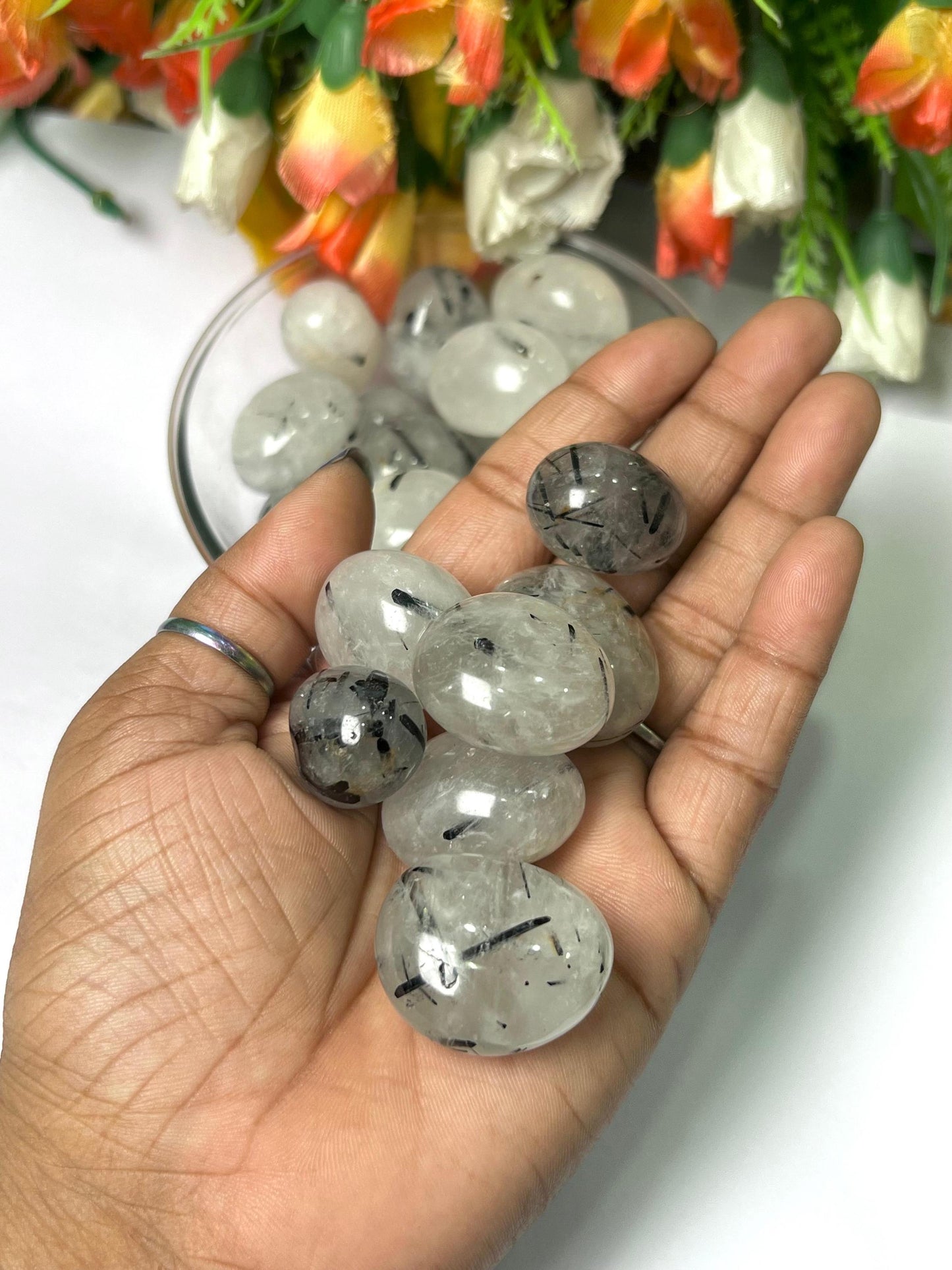 Tourmalated Quartz Stone Tumbled Stone - Spiritual Stone -Healing Crystals in pack sizes of 1,3,5, and 10 Pieces Quality AAAAA +++++