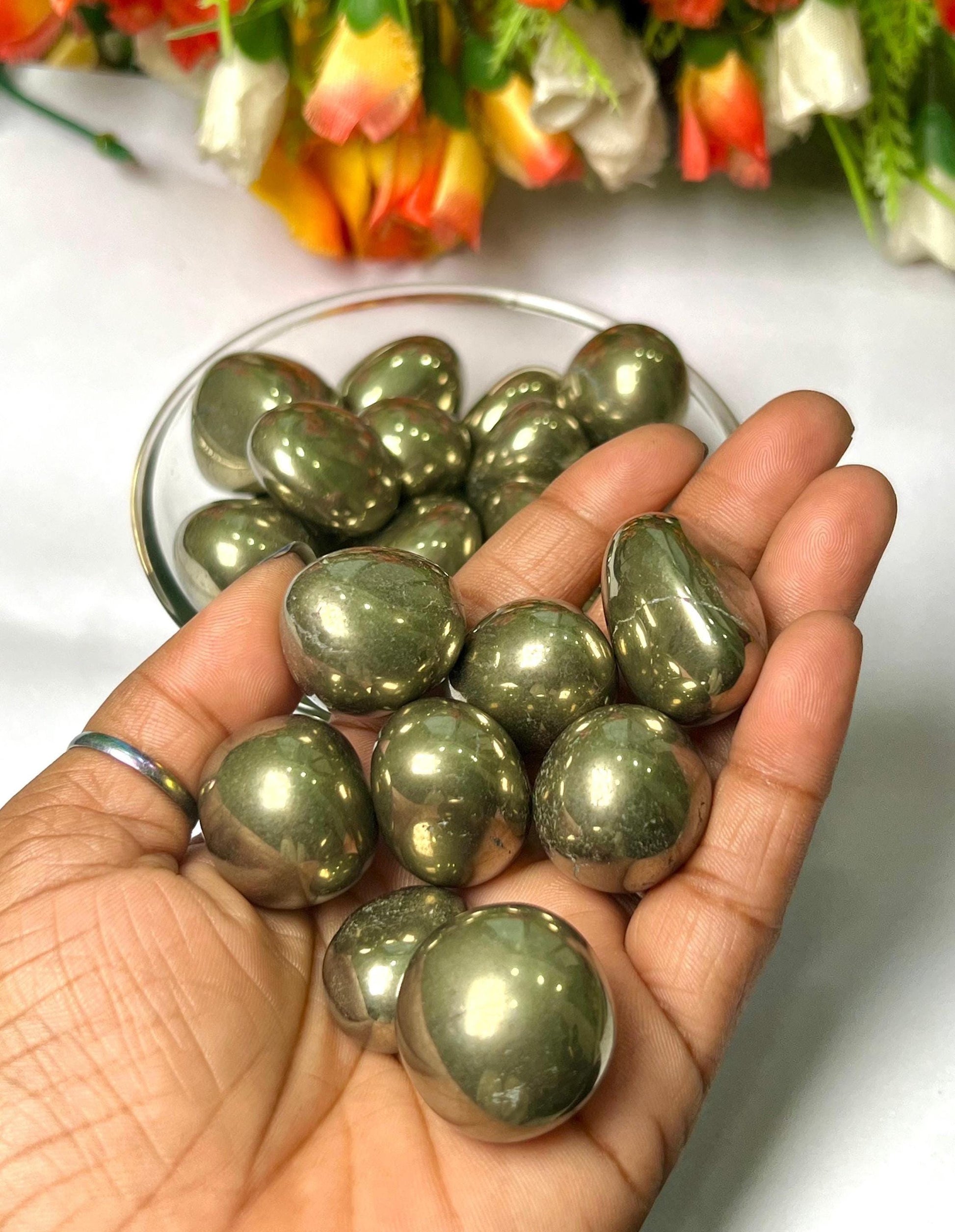 Pyrite Stone Tumbled Stone - Spiritual Stone -Healing Crystals in pack sizes of 1,3,5, and 10 Pieces Quality AAAAA +++++