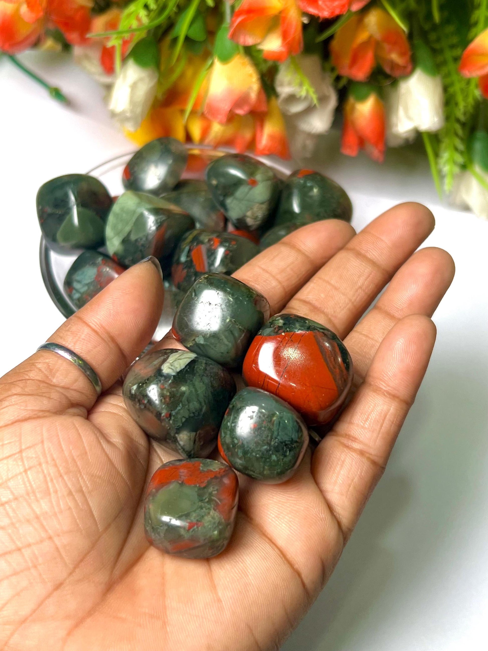 African Blood Stone Tumbled Stone - Spiritual Stone -Healing Crystals in pack sizes of 1,3,5, and 10 Pieces Quality AAAAA +++++
