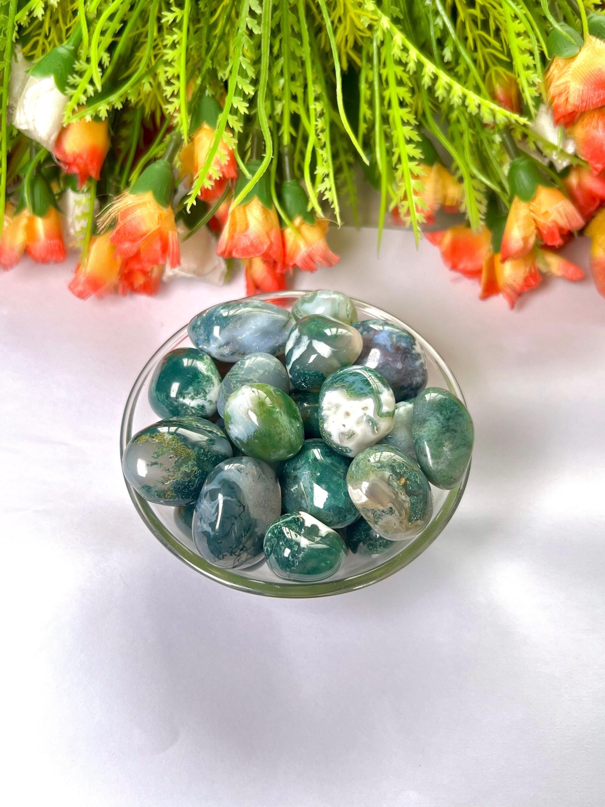 Moss Agate Stone Tumbled Stone - Spiritual Stone -Healing Crystals in pack sizes of 1,3,5, and 10 Pieces Quality AAAAA +++++