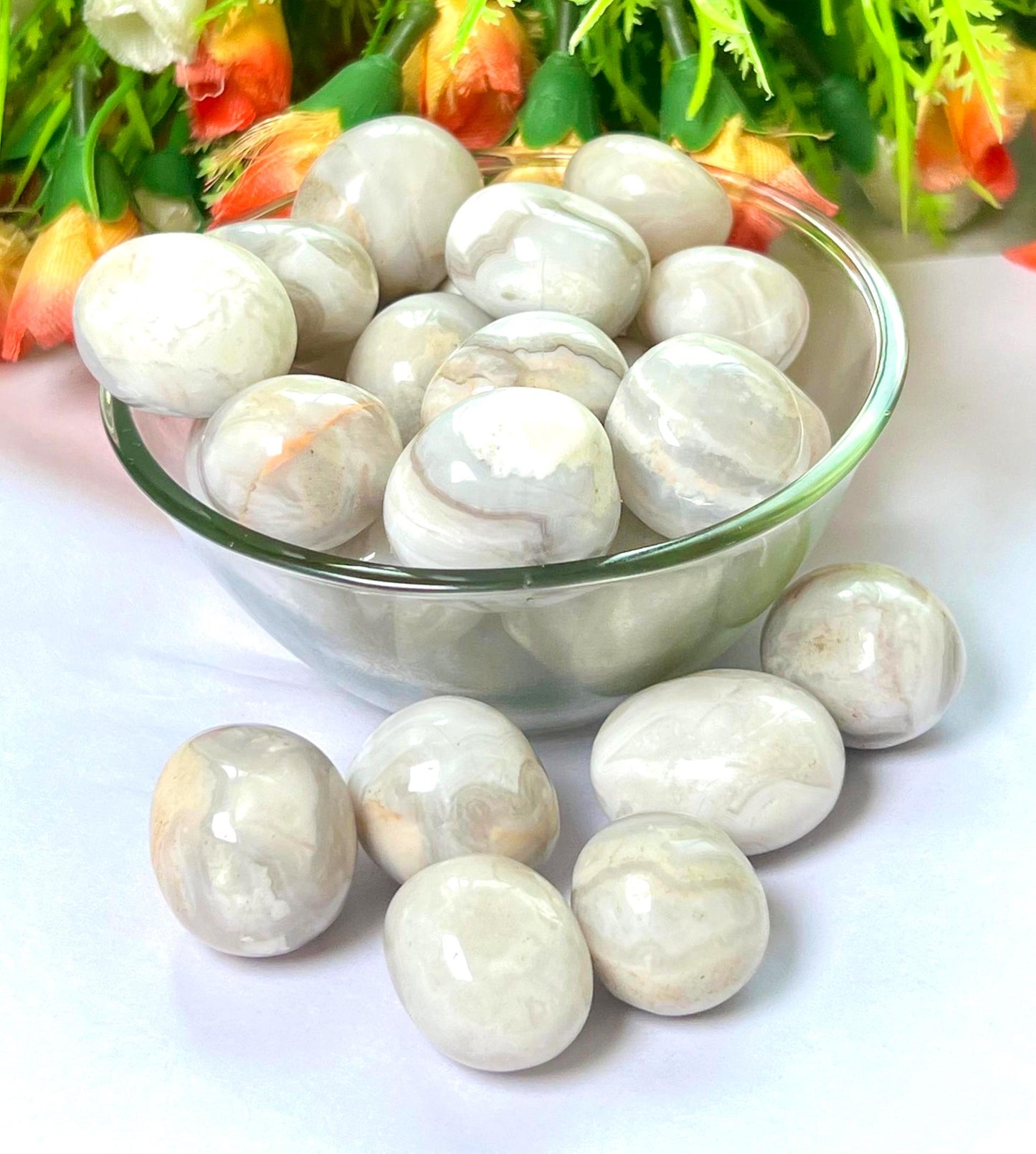 Gray Lace Agate Stone Tumbled Stone - Spiritual Stone -Healing Crystals in pack sizes of 1,3,5, and 10 Pieces Quality AAAAA +++++