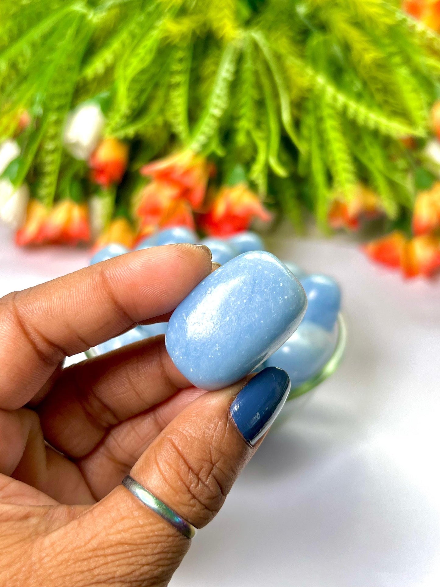 Angelite Stone Anhydrite Stone Tumbled Stone - Spiritual Stone -Healing Crystals in pack sizes of 1,3,5, and 10 Pieces Quality AAAAA +++++