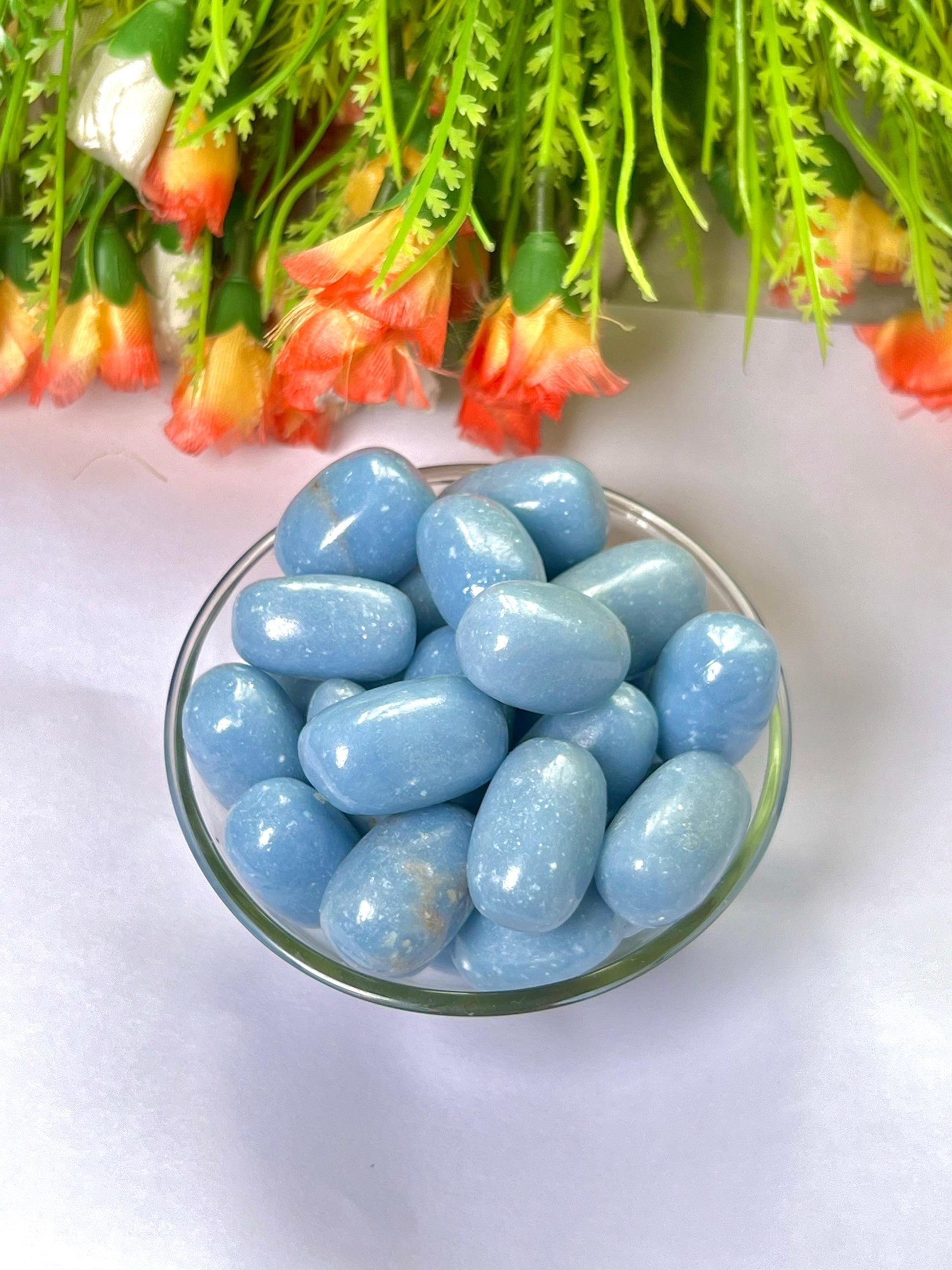 Angelite Stone Anhydrite Stone Tumbled Stone - Spiritual Stone -Healing Crystals in pack sizes of 1,3,5, and 10 Pieces Quality AAAAA +++++