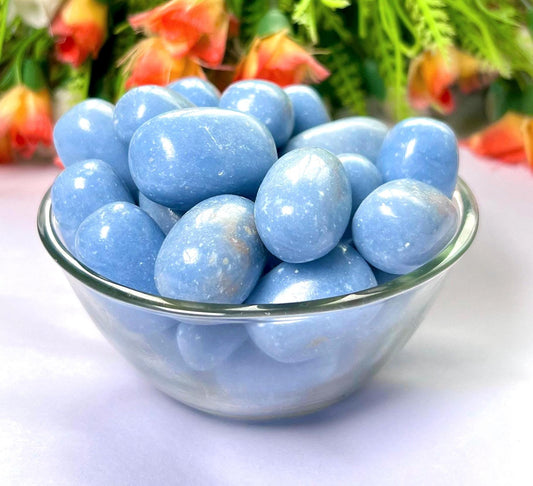Angelite Stone Anhydrite Stone Tumbled Stone - Spiritual Stone -Healing Crystals in pack sizes of 1,3,5, and 10 Pieces Quality AAAAA +++++