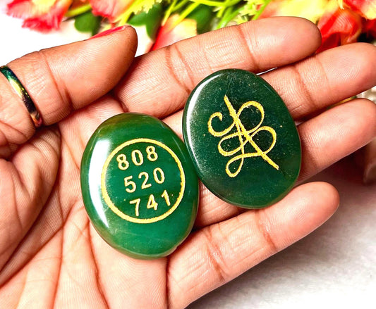 Green Jade Stone Zibu Oval with Prosperity & Wealth Symbol Engraved– Angelic Talisman Best Gift for All with Pouch
