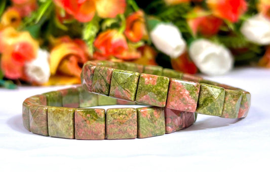 Unakite Jasper Stone Pyramid Shape 10 MM Bracelet