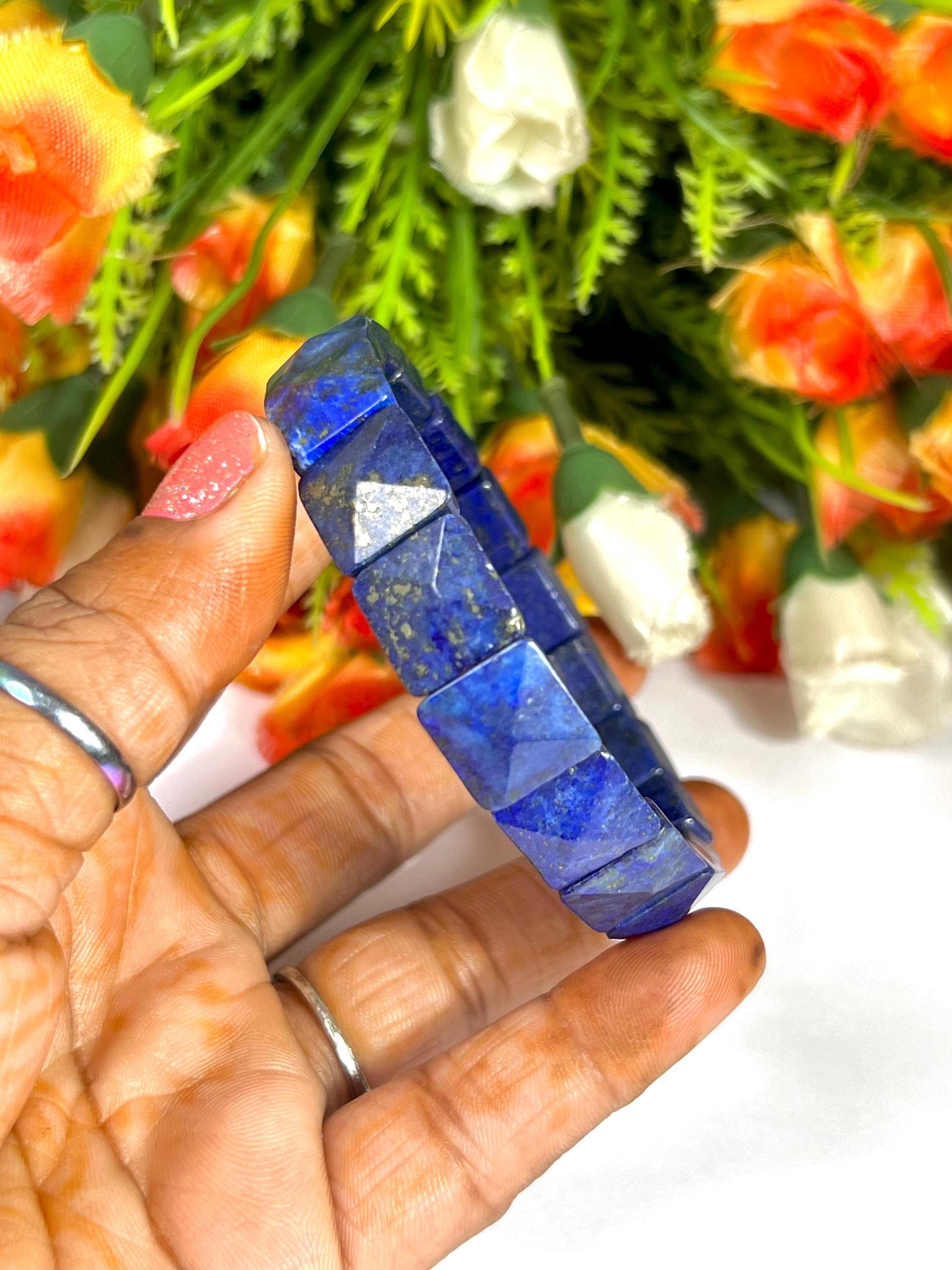 Lapis lazuli Stone Pyramid Shape 10 MM Bracelet