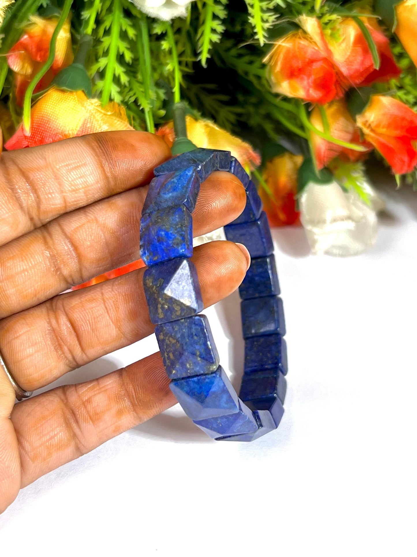 Lapis lazuli Stone Pyramid Shape 10 MM Bracelet