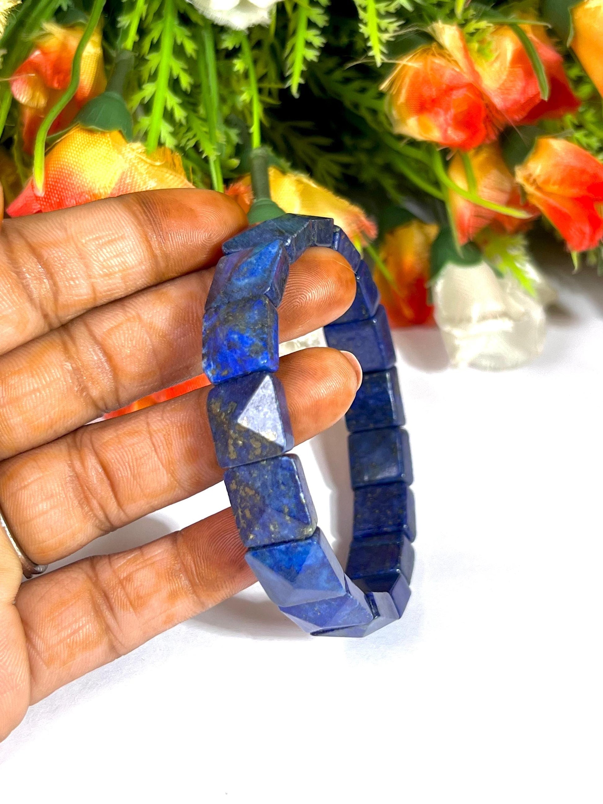 Lapis lazuli Stone Pyramid Shape 10 MM Bracelet