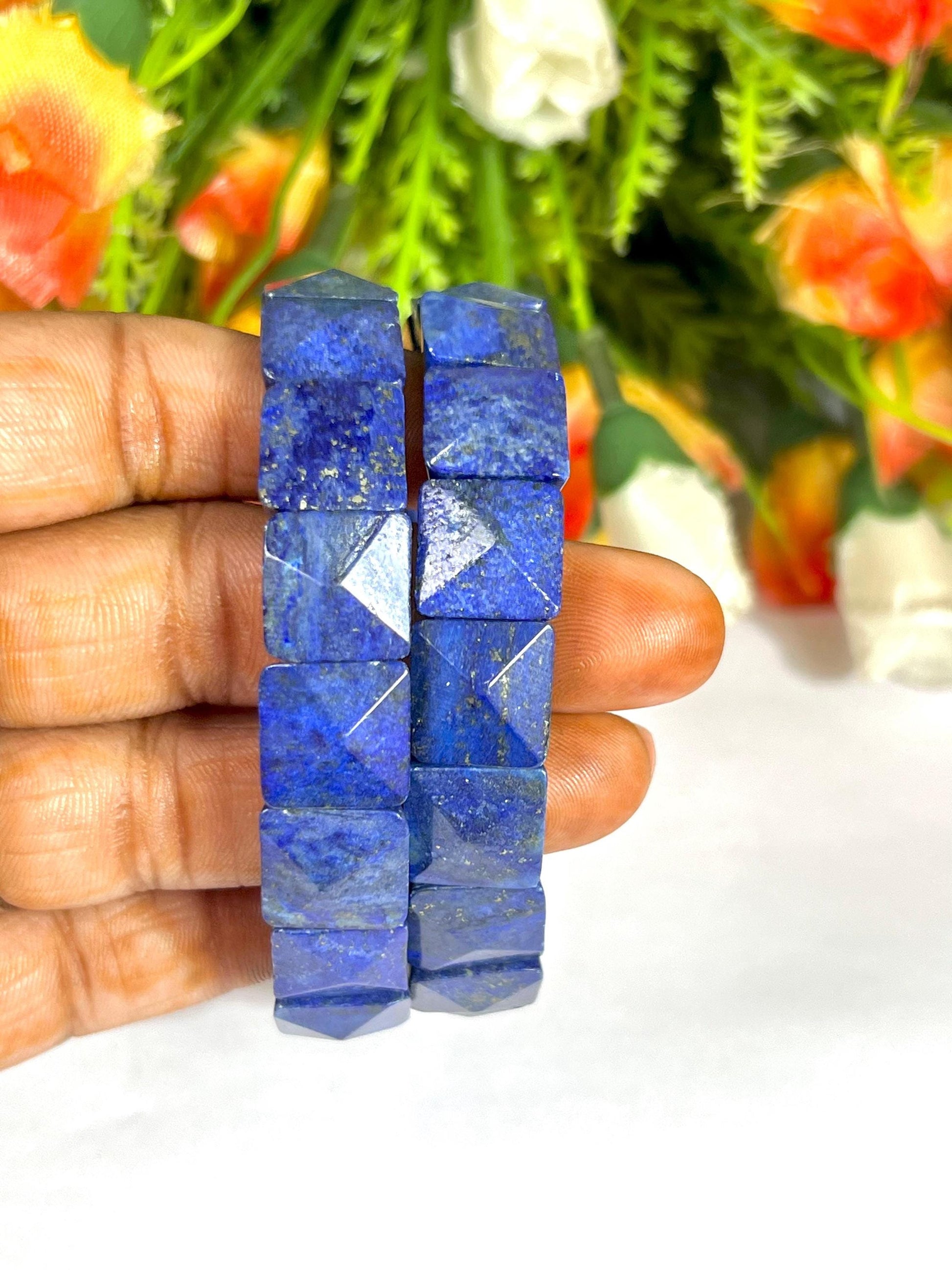 Lapis lazuli Stone Pyramid Shape 10 MM Bracelet