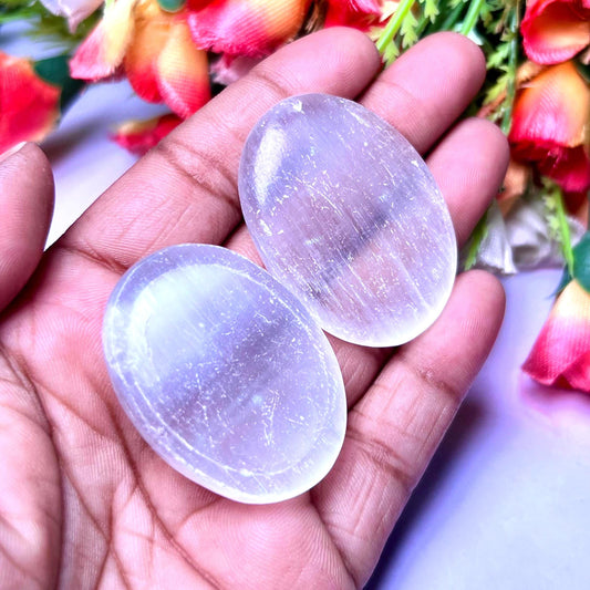 Selenite Stone Worry Stone – Crystal Worry Stone – Pocket Stone – Healing Crystal - 4cmx3cm Thumb Stone One (1) Piece