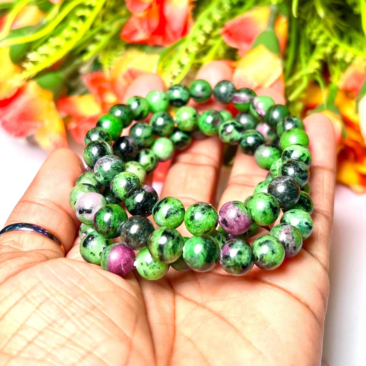 African Ruby Zoisite Stone Bracelet l Stretchable Bracelet l Unisex Bracelet l 8 MM Bracelet